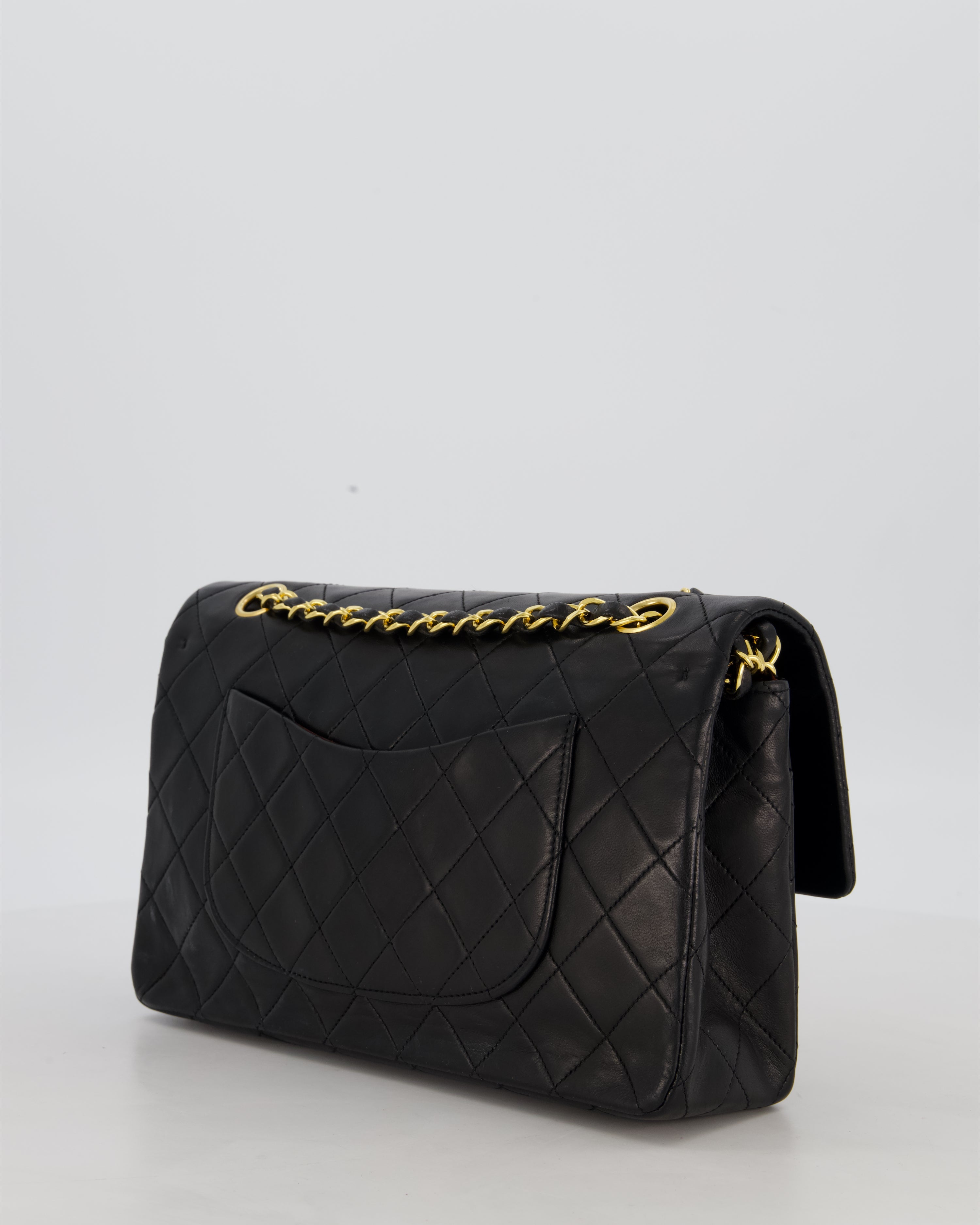 *AMAZING CONDITION* Chanel Black Vintage Medium Classic Double Flap Bag in Lambskin Leather with 24K Gold Hardware