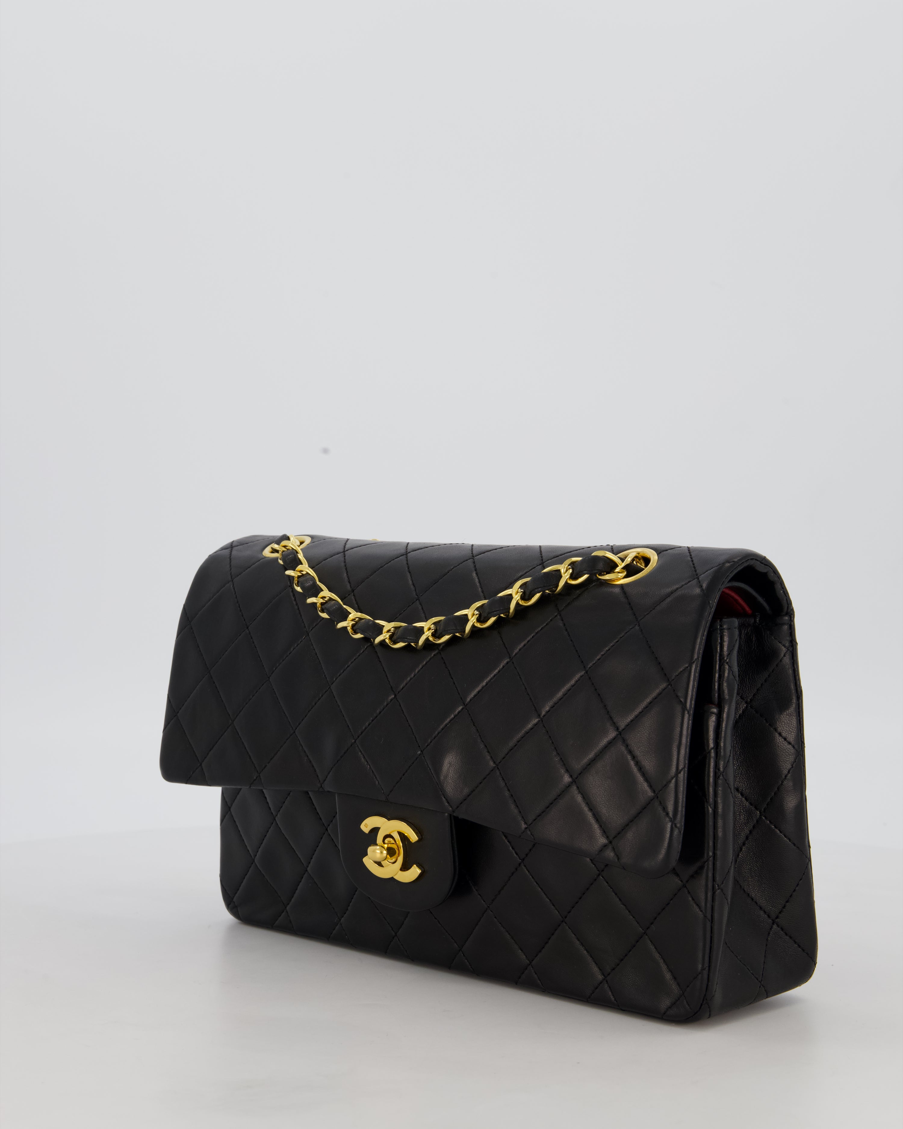 *AMAZING CONDITION* Chanel Black Vintage Medium Classic Double Flap Bag in Lambskin Leather with 24K Gold Hardware