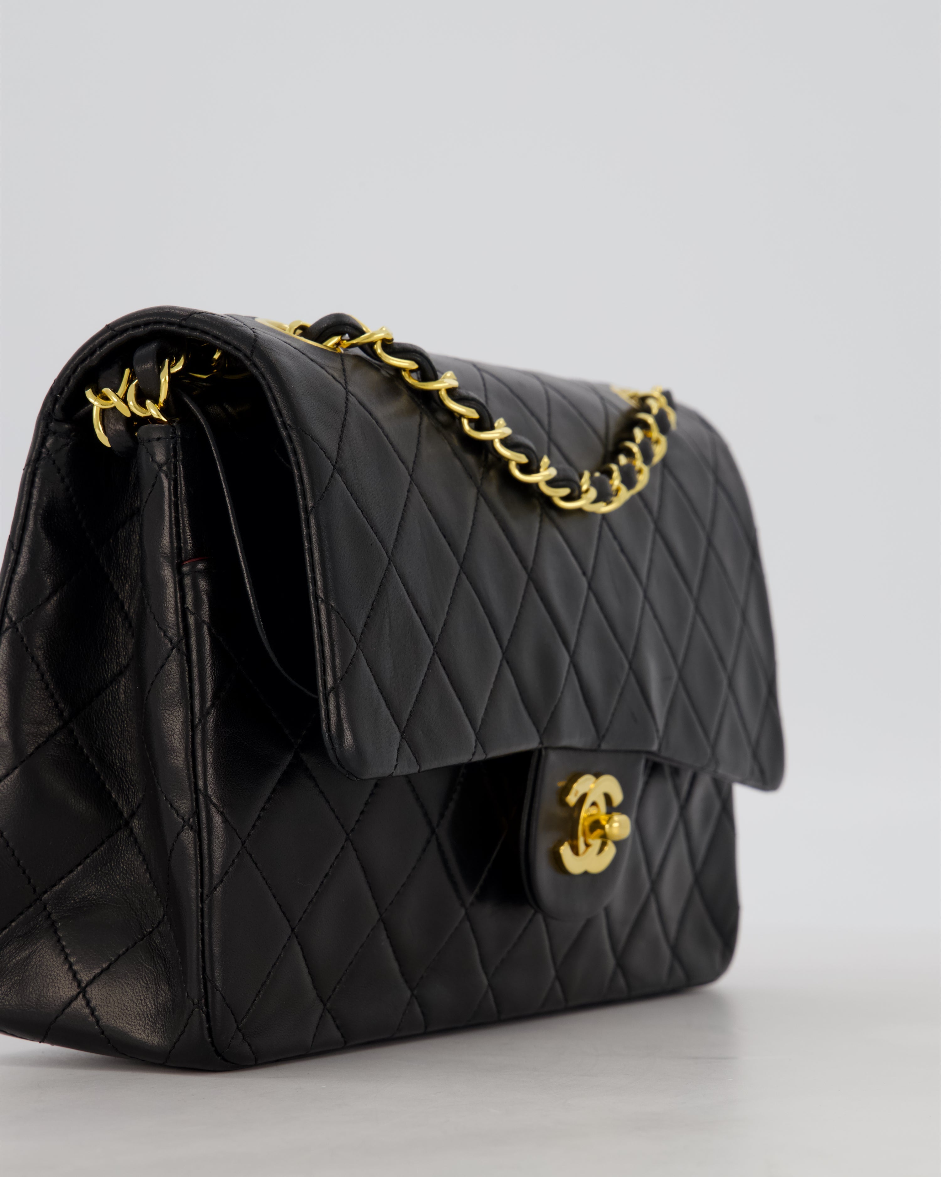 *AMAZING CONDITION* Chanel Black Vintage Medium Classic Double Flap Bag in Lambskin Leather with 24K Gold Hardware