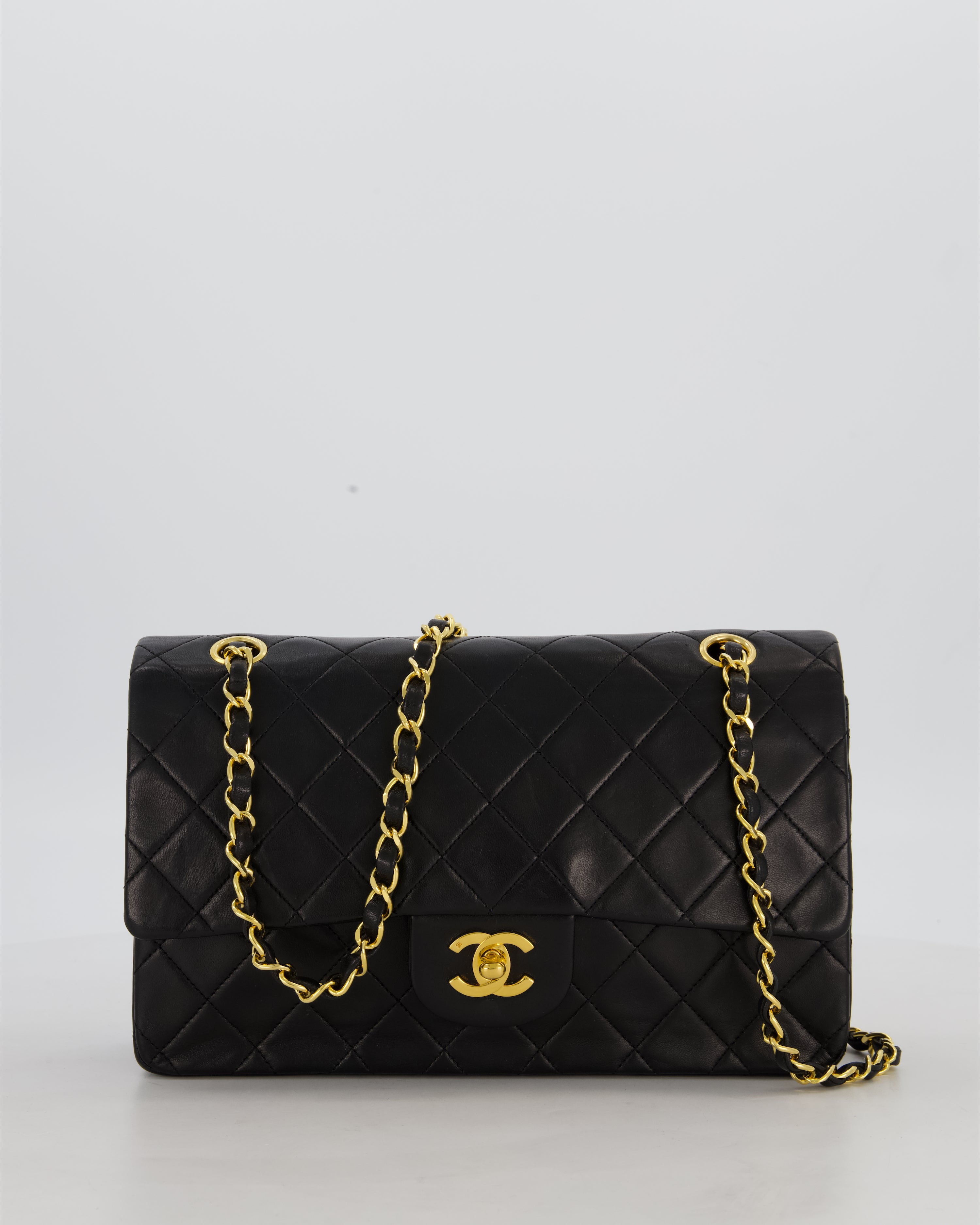 *AMAZING CONDITION* Chanel Black Vintage Medium Classic Double Flap Bag in Lambskin Leather with 24K Gold Hardware