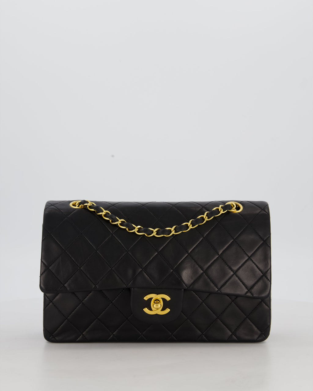 *AMAZING CONDITION* Chanel Black Vintage Medium Classic Double Flap Bag in Lambskin Leather with 24K Gold Hardware