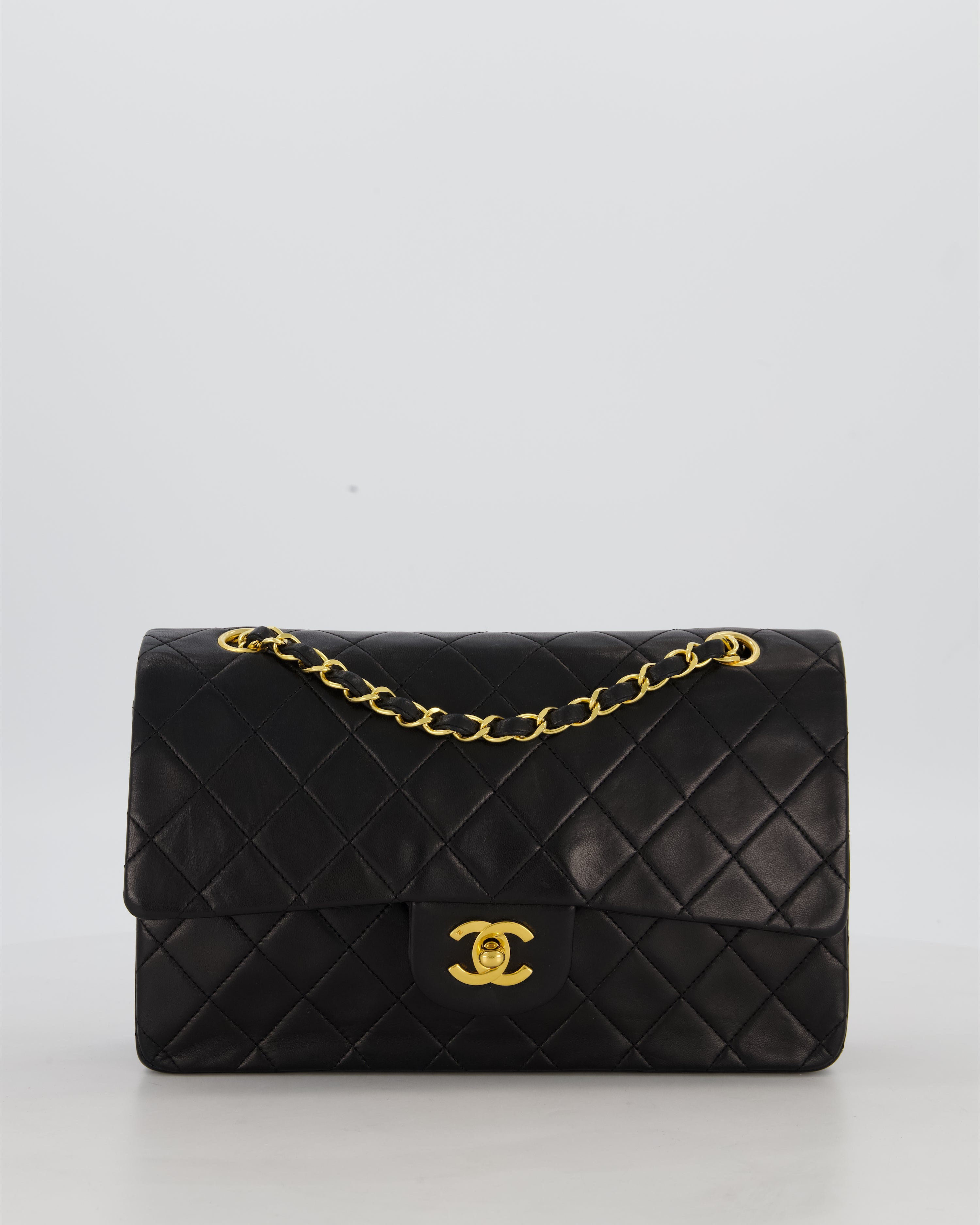*AMAZING CONDITION* Chanel Black Vintage Medium Classic Double Flap Bag in Lambskin Leather with 24K Gold Hardware