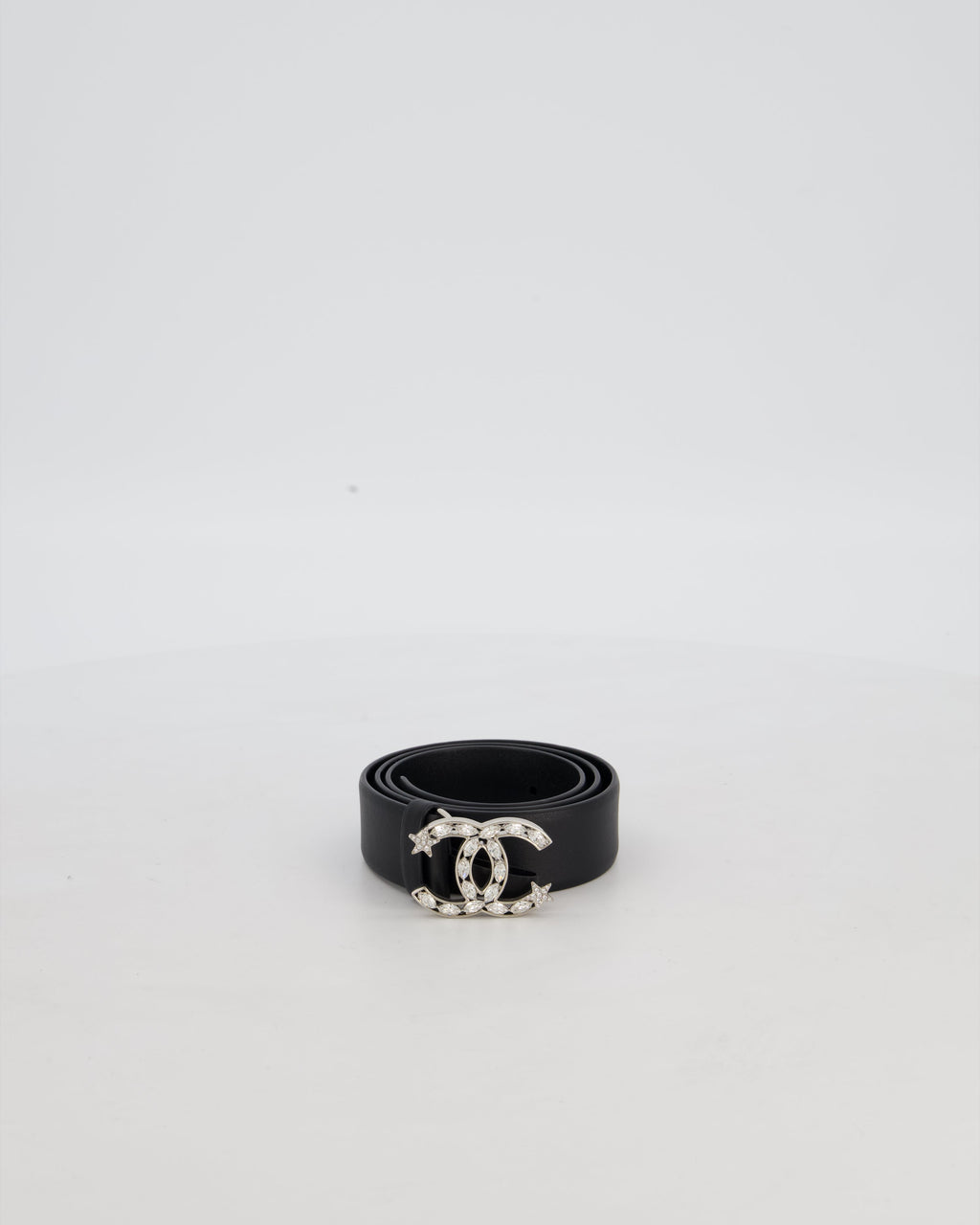 Chanel 22/B Silver Ruched Belt with Diamante CC Logo Detail Size 80cm