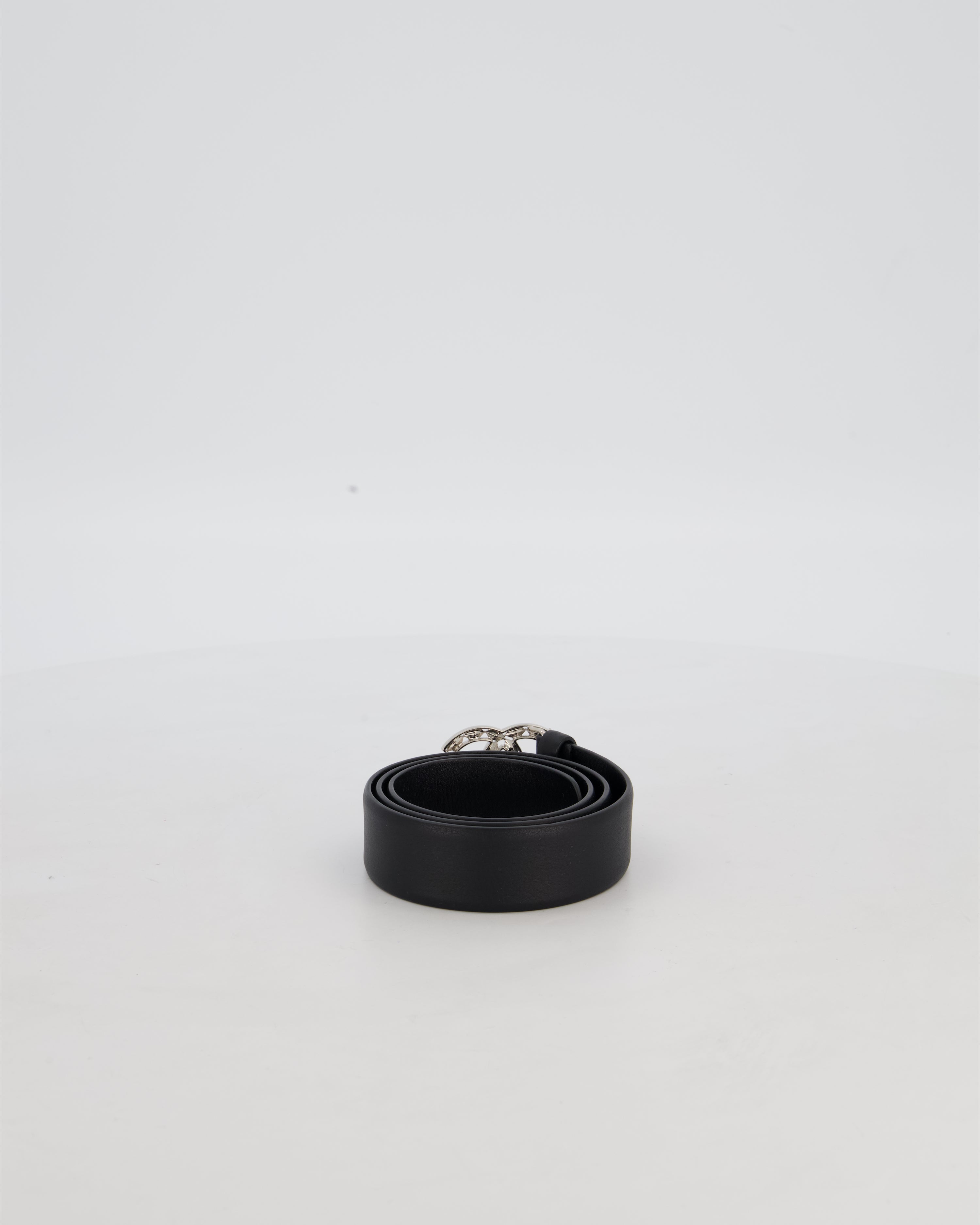 Chanel 22/B Silver Ruched Belt with Diamante CC Logo Detail Size 80cm