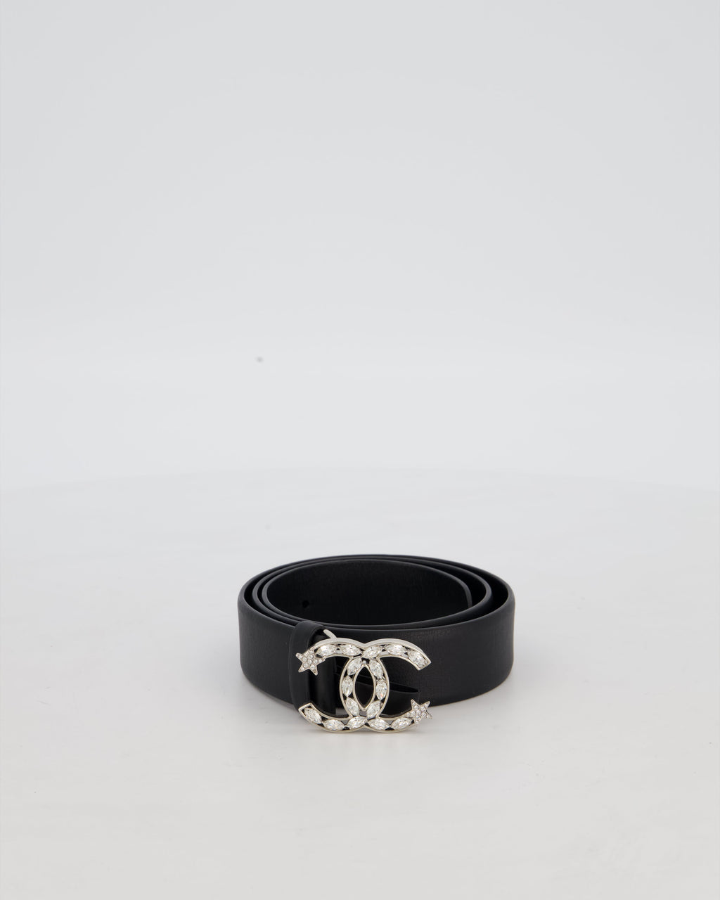 Chanel 22/B Silver Ruched Belt with Diamante CC Logo Detail Size 80cm