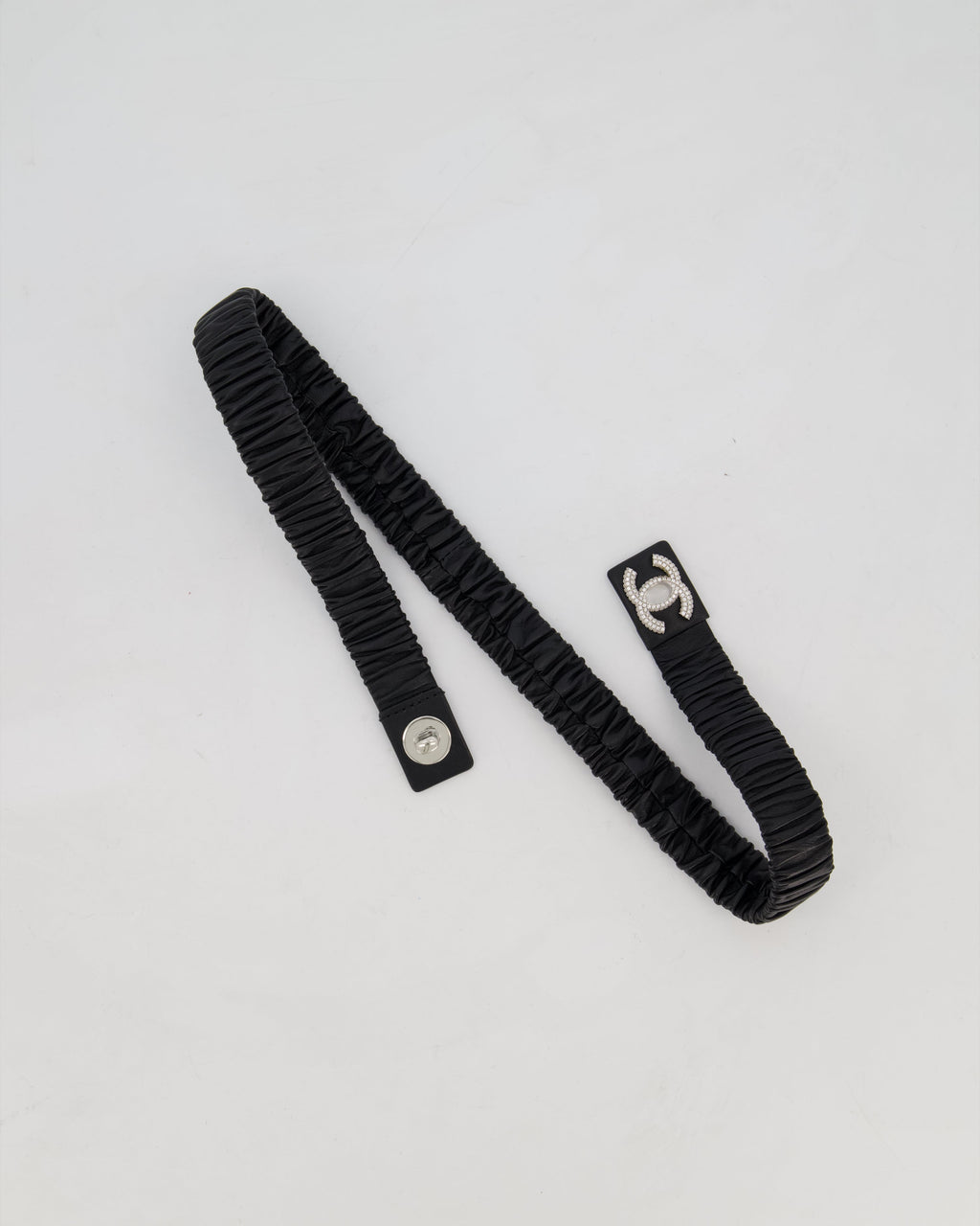 Chanel 22/B Black Ruched Belt with Diamante CC Logo Detail Size 80cm