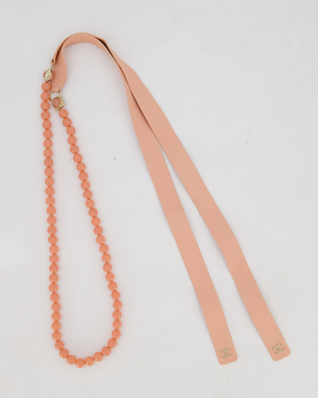Chanel Pastel Pink Beaded CC Belt with Leather Logo Detail Size 80cm