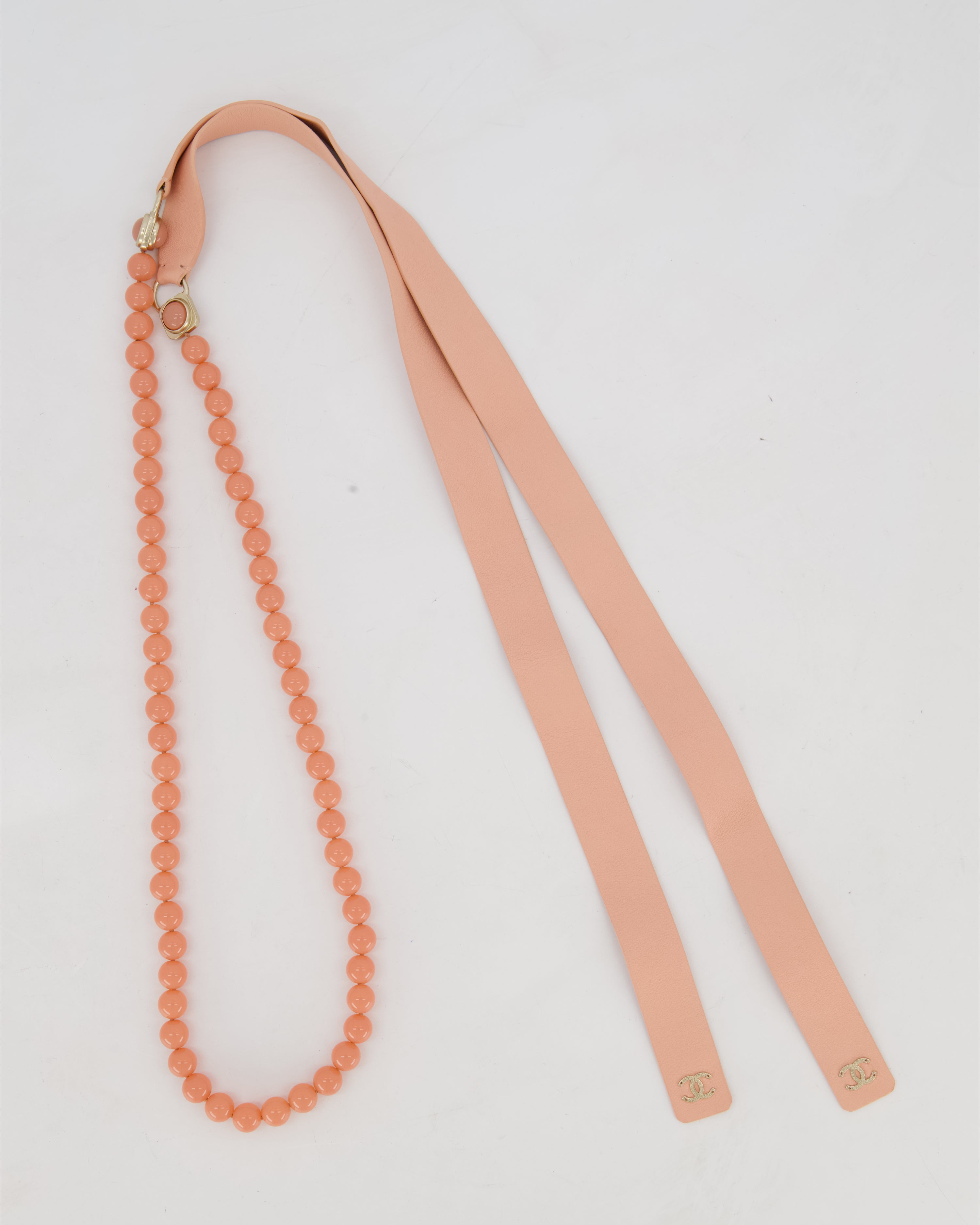 Chanel Pastel Pink Beaded CC Belt with Leather Logo Detail Size 80cm
