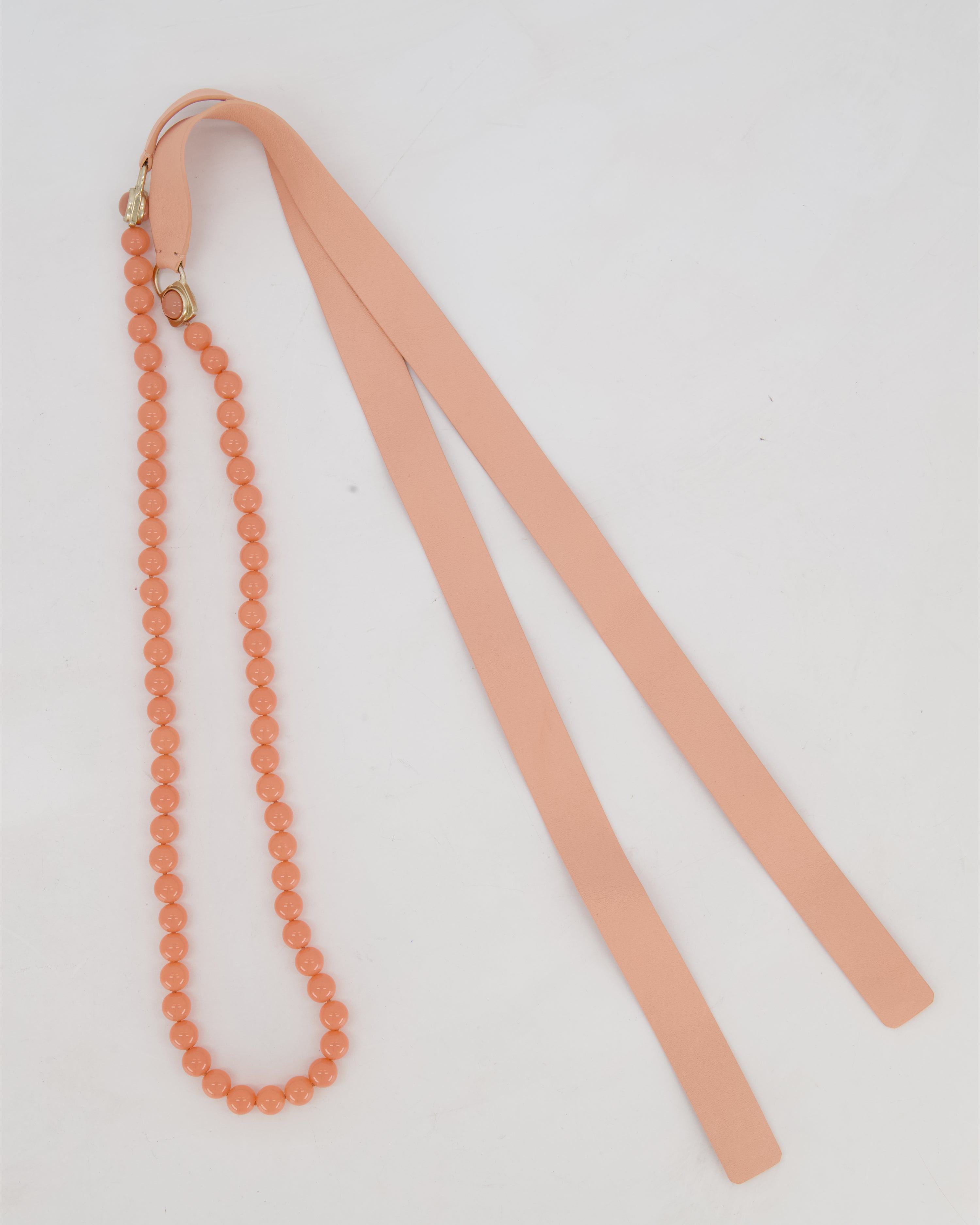 Chanel Pastel Pink Beaded CC Belt with Leather Logo Detail Size 80cm