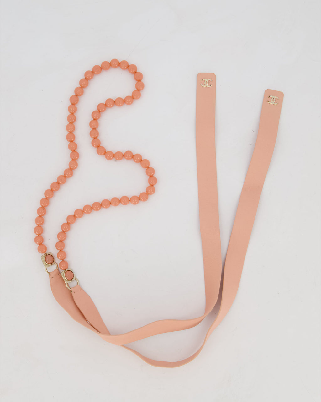 Chanel Pastel Pink Beaded CC Belt with Leather Logo Detail Size 80cm