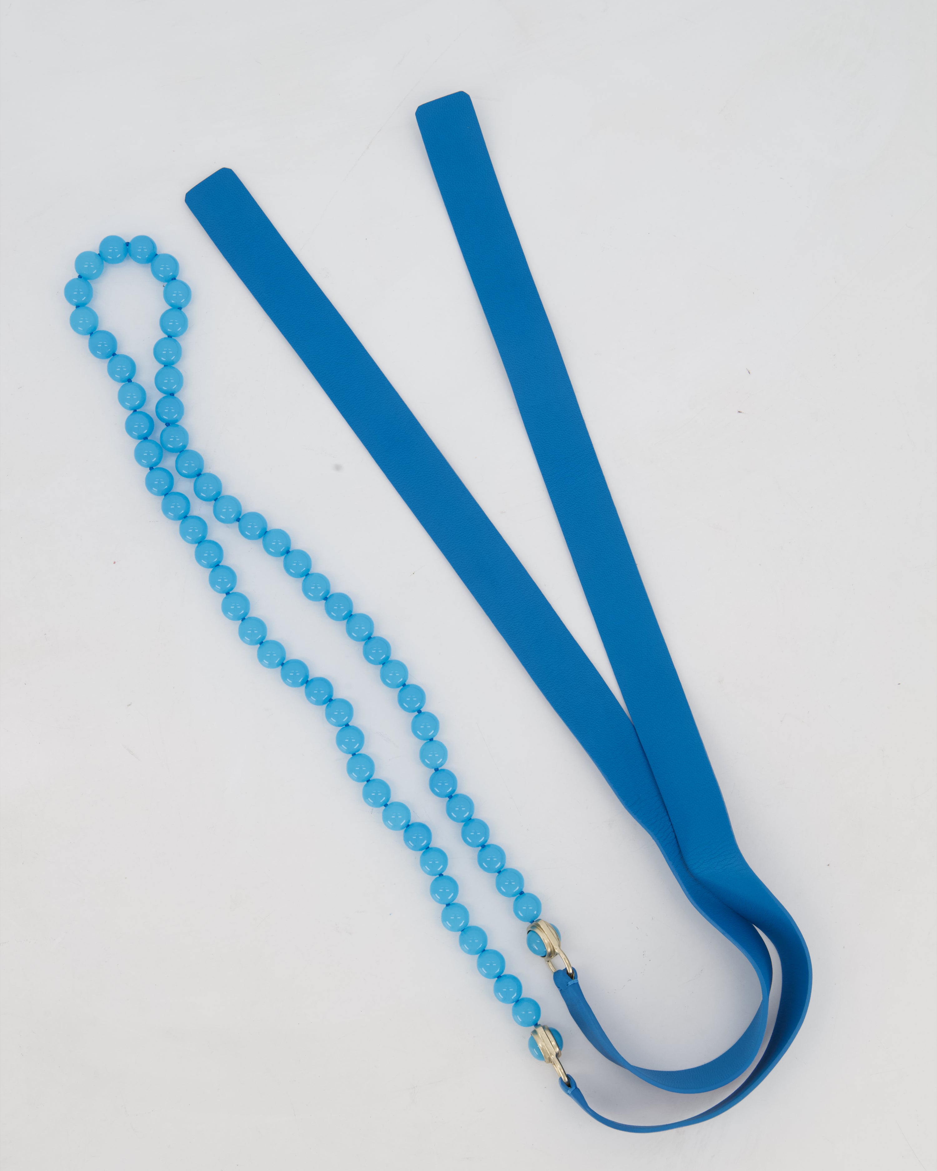 Chanel Blue Beaded CC Belt with Leather Logo Detail Size 80cm