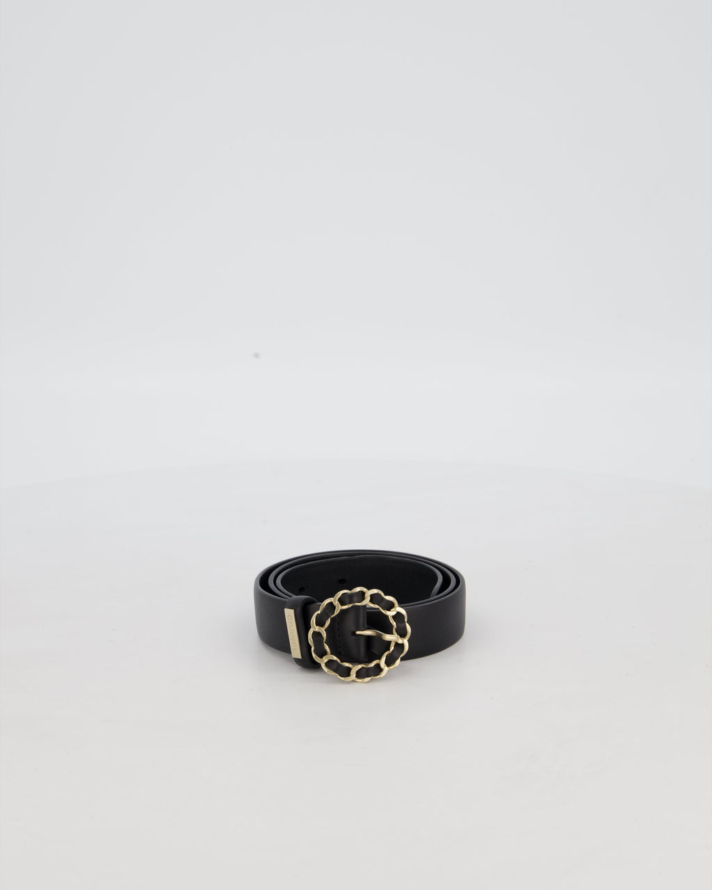 Chanel 16/B Black Belt with Weaved Chain CC Detail Size 70cm