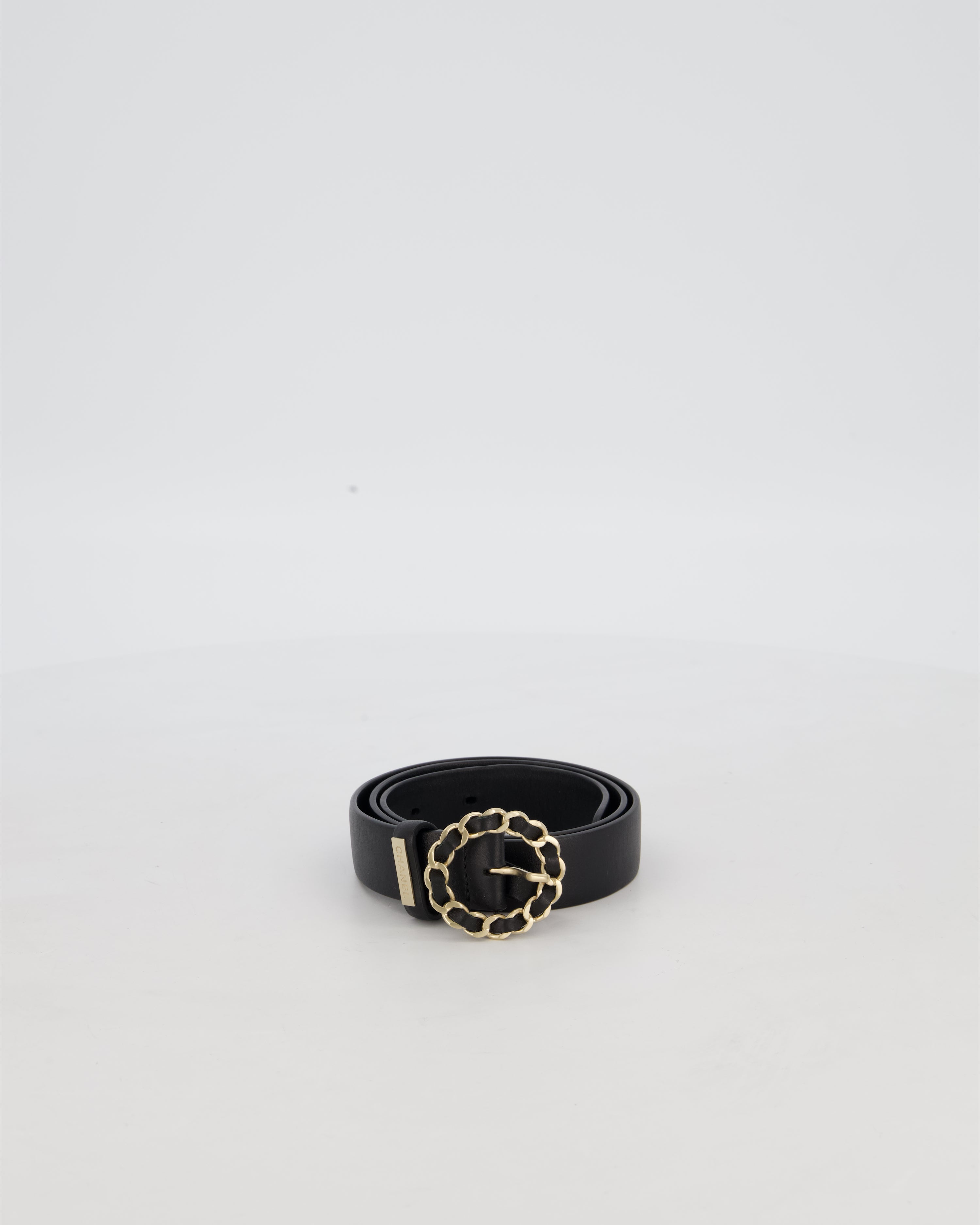 Chanel 16/B Black Belt with Weaved Chain CC Detail Size 70cm