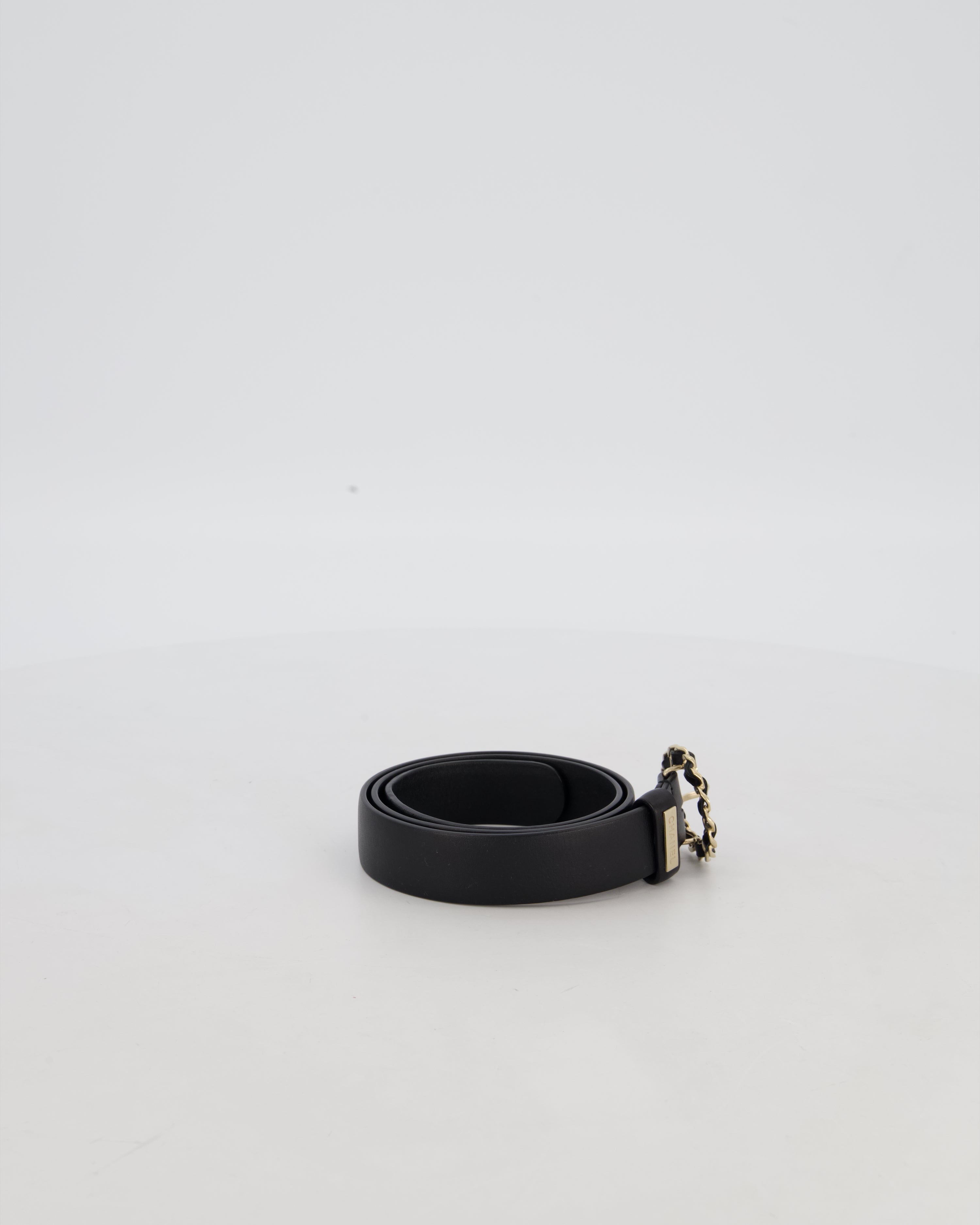 Chanel 16/B Black Belt with Weaved Chain CC Detail Size 70cm