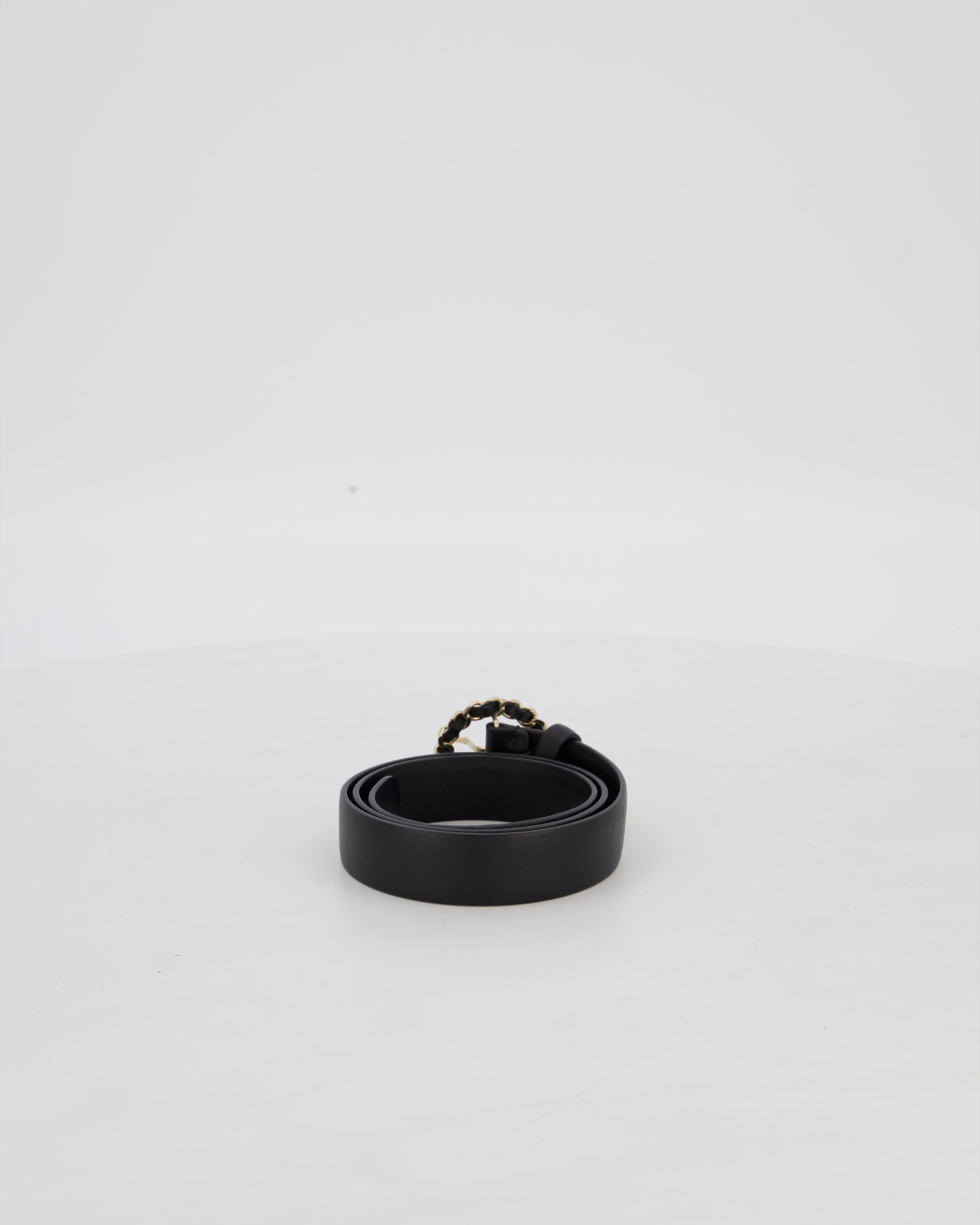 Chanel 16/B Black Belt with Weaved Chain CC Detail Size 70cm