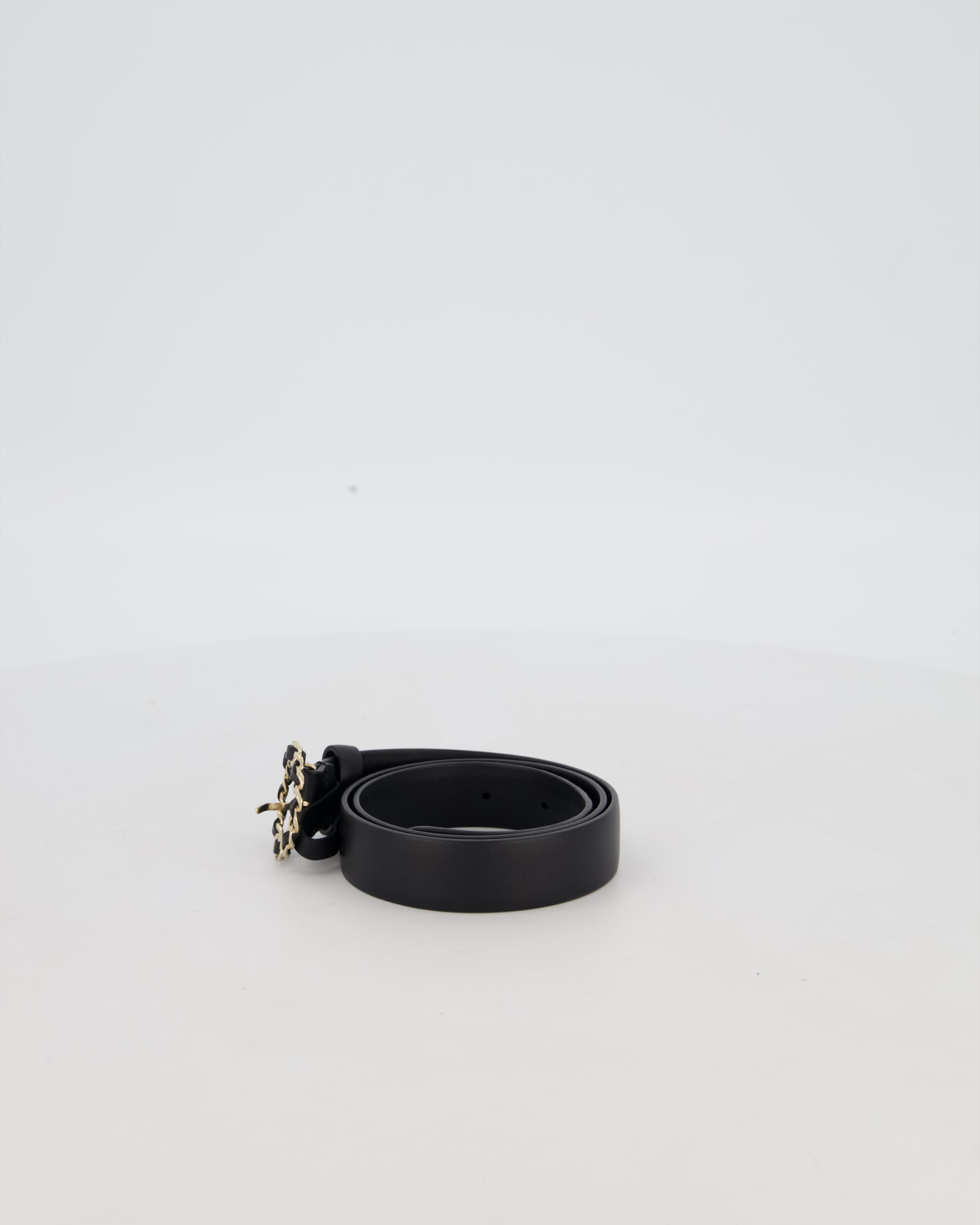 Chanel 16/B Black Belt with Weaved Chain CC Detail Size 70cm