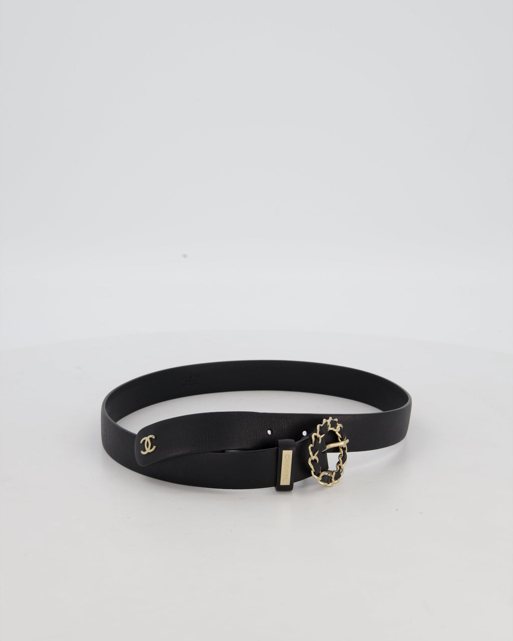 Chanel 16/B Black Belt with Weaved Chain CC Detail Size 70cm