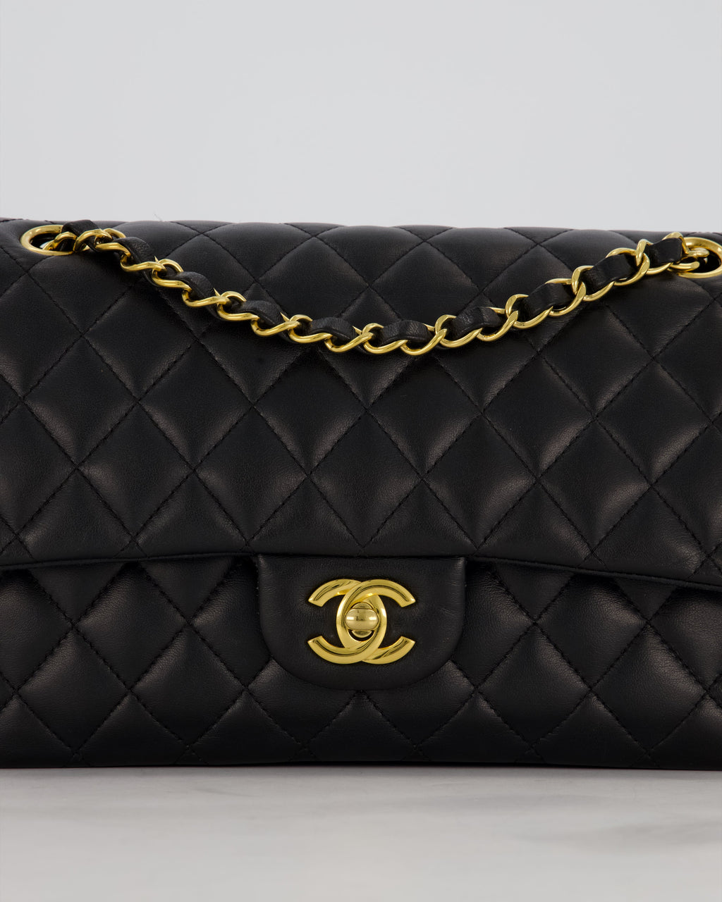 Chanel Black Medium Classic Double Flap Bag in Lambskin Leather with Gold Hardware