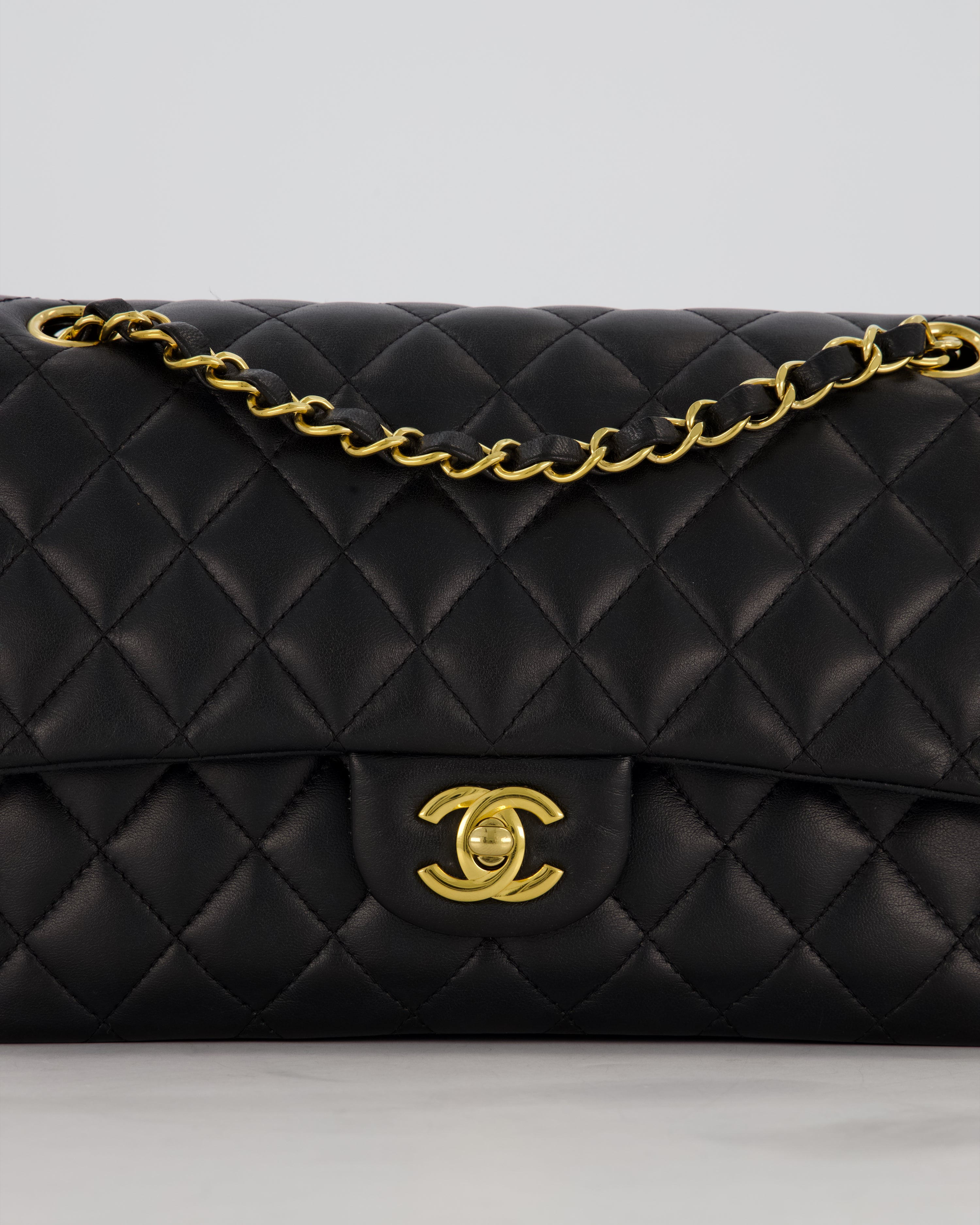 Chanel Black Medium Classic Double Flap Bag in Lambskin Leather with Gold Hardware