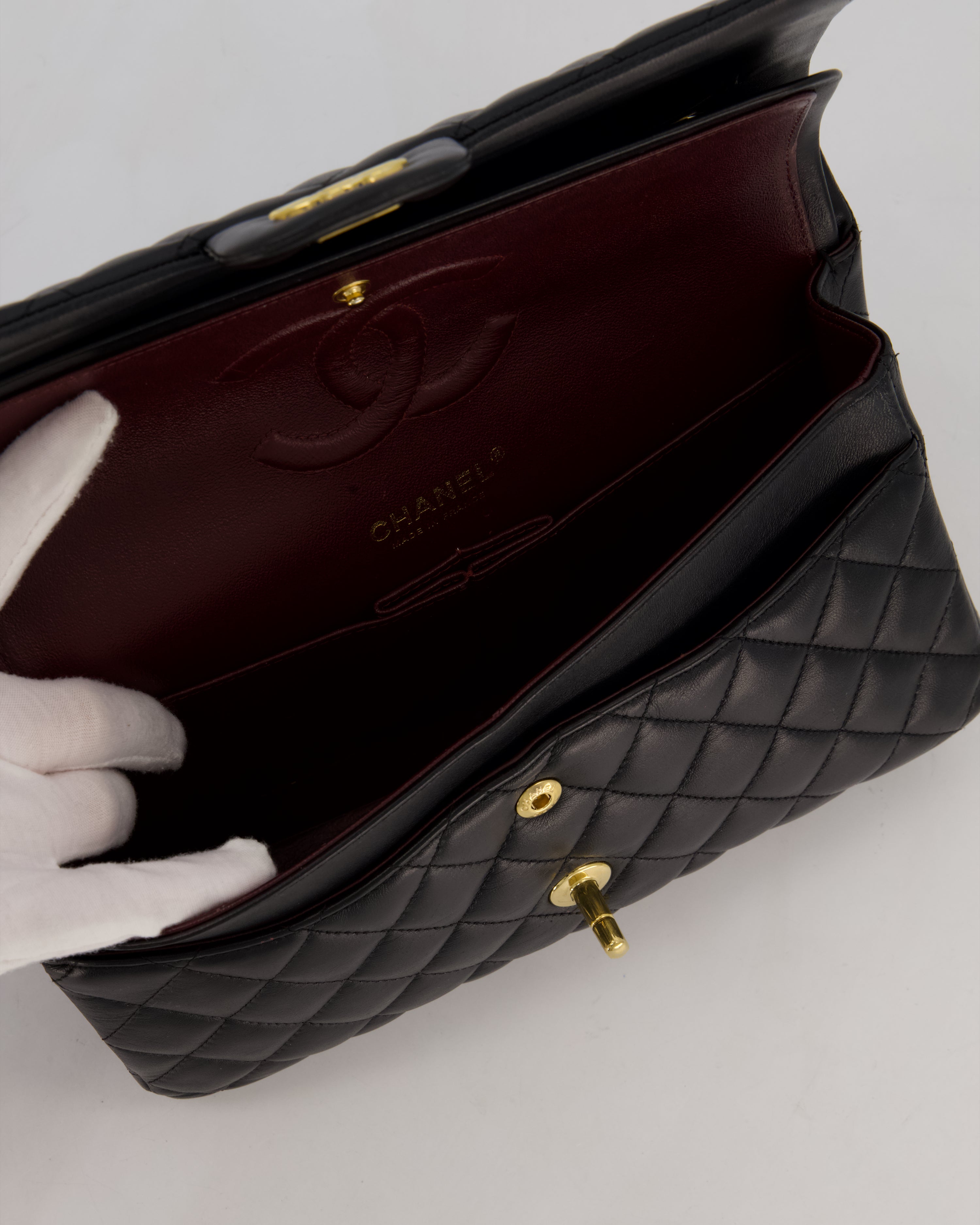 Chanel Black Medium Classic Double Flap Bag in Lambskin Leather with Gold Hardware