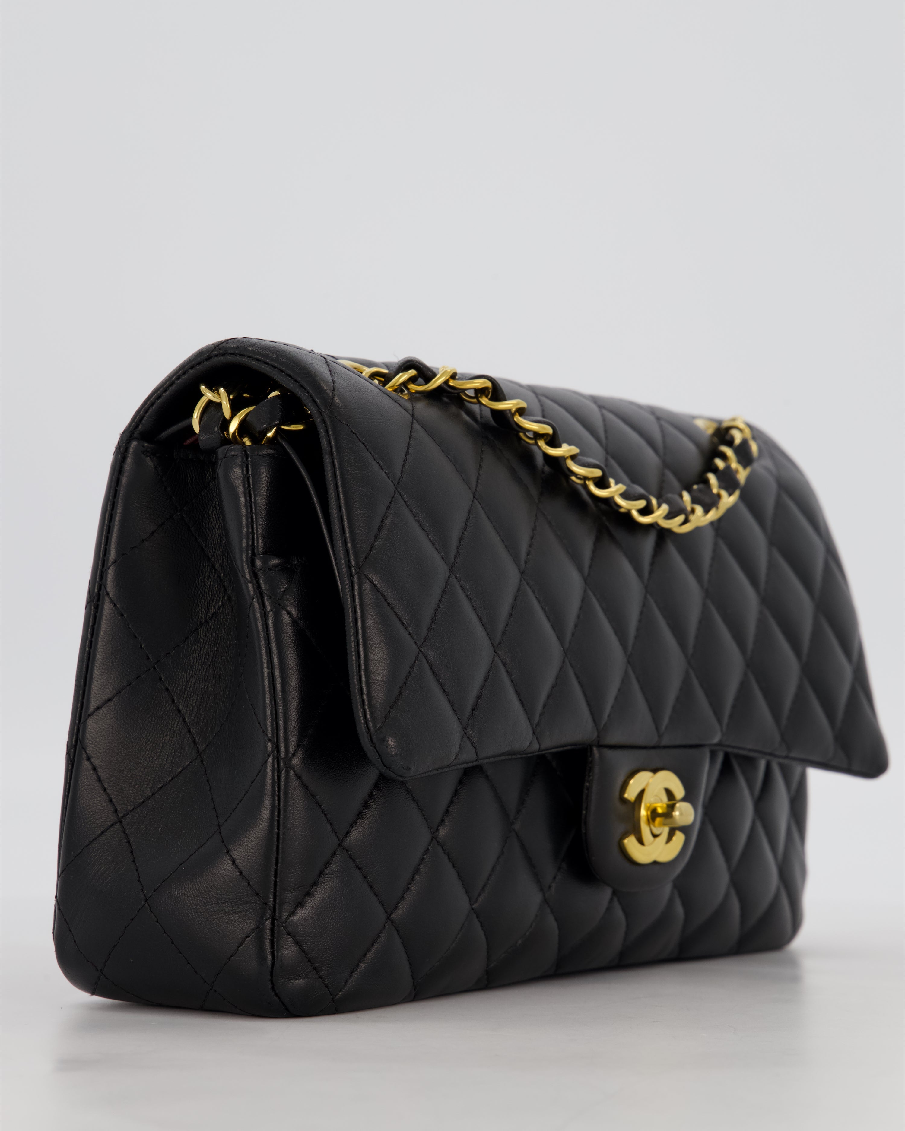 Chanel Black Medium Classic Double Flap Bag in Lambskin Leather with Gold Hardware