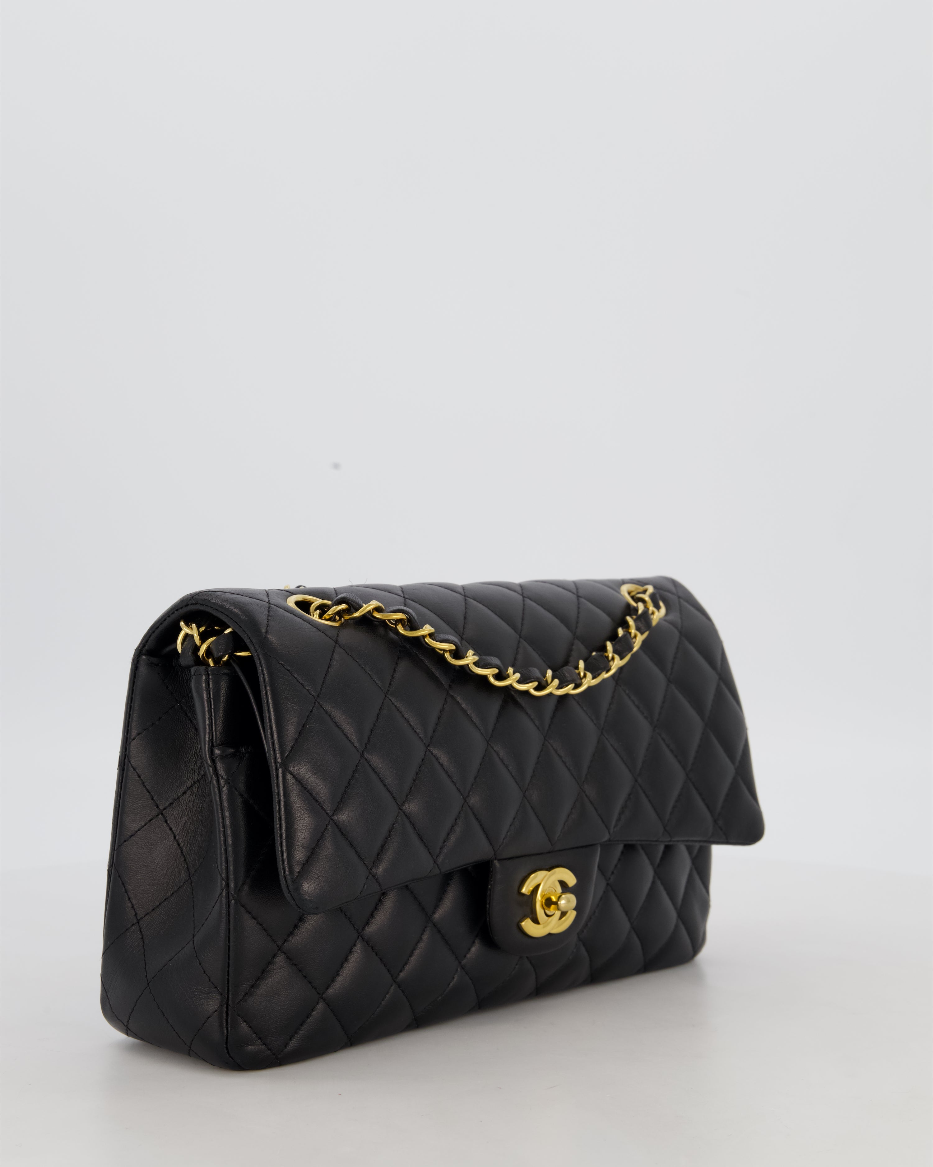 Chanel Black Medium Classic Double Flap Bag in Lambskin Leather with Gold Hardware