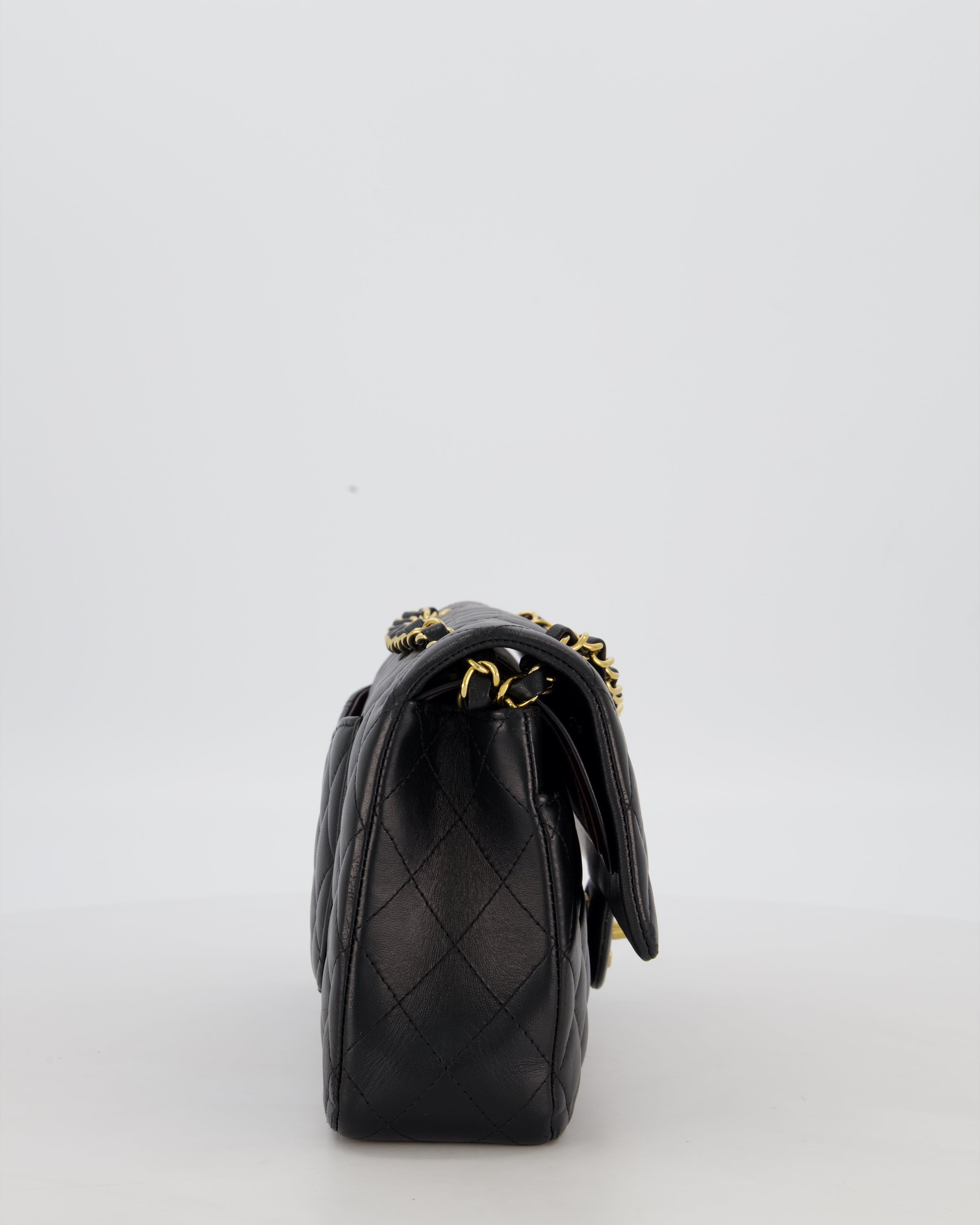 Chanel Black Medium Classic Double Flap Bag in Lambskin Leather with Gold Hardware