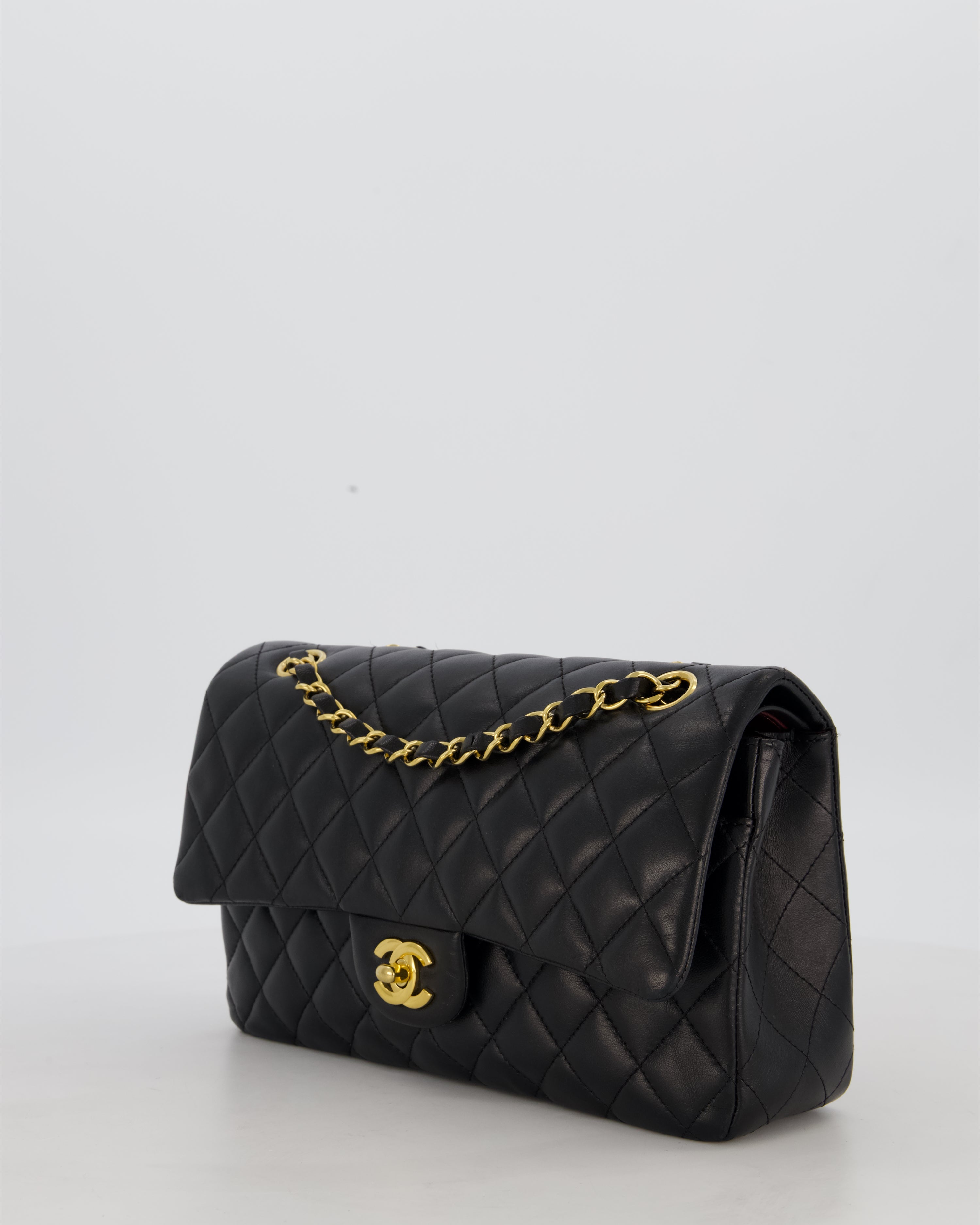 Chanel Black Medium Classic Double Flap Bag in Lambskin Leather with Gold Hardware