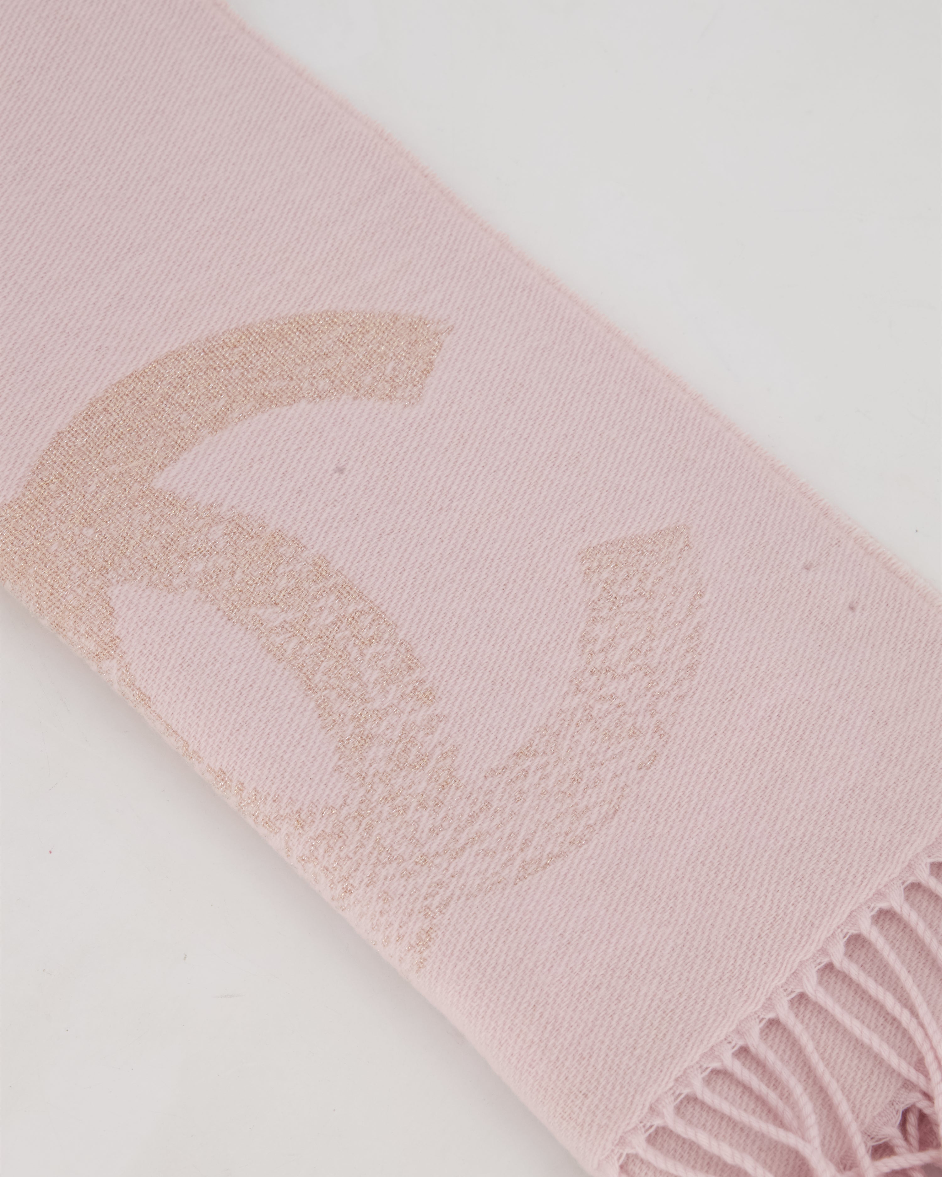 Chanel Baby Pink Fringe Scarf with Glitter CC Logo