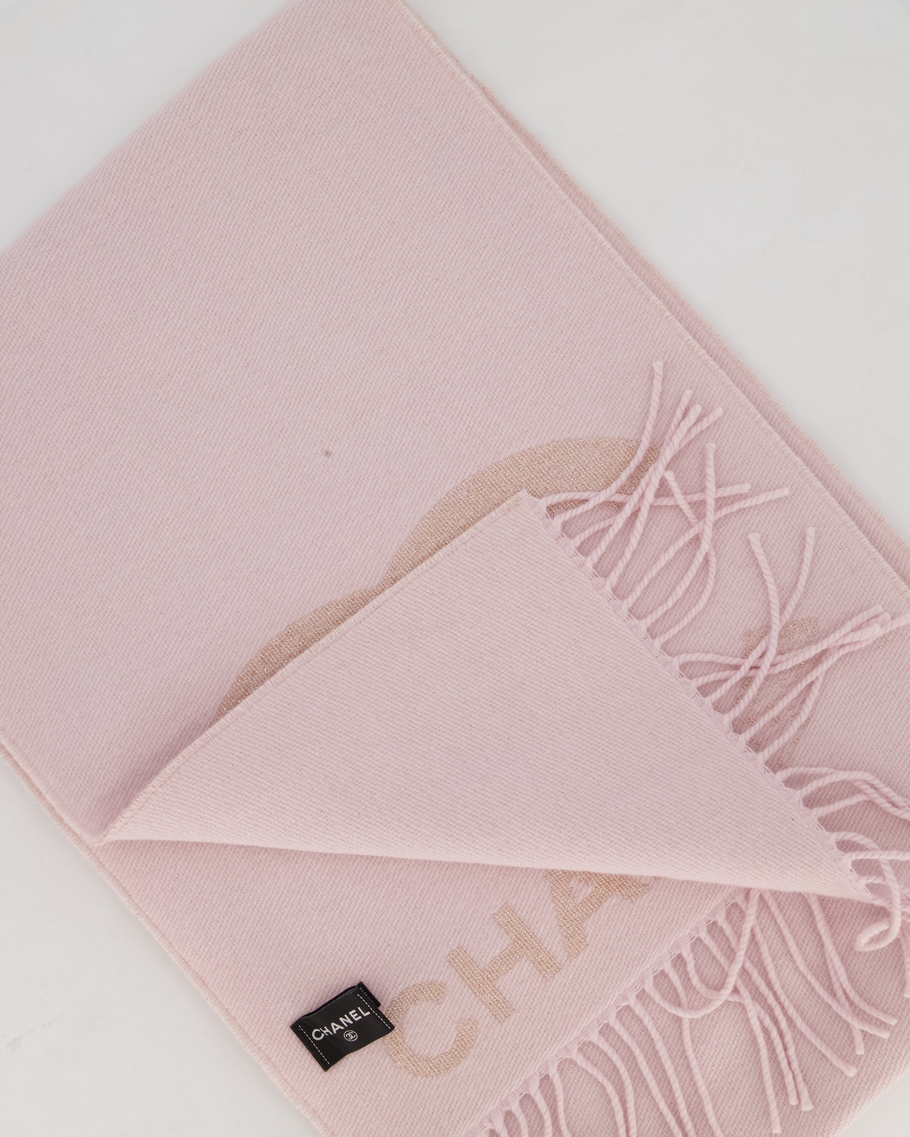 Chanel Baby Pink Fringe Scarf with Glitter CC Logo