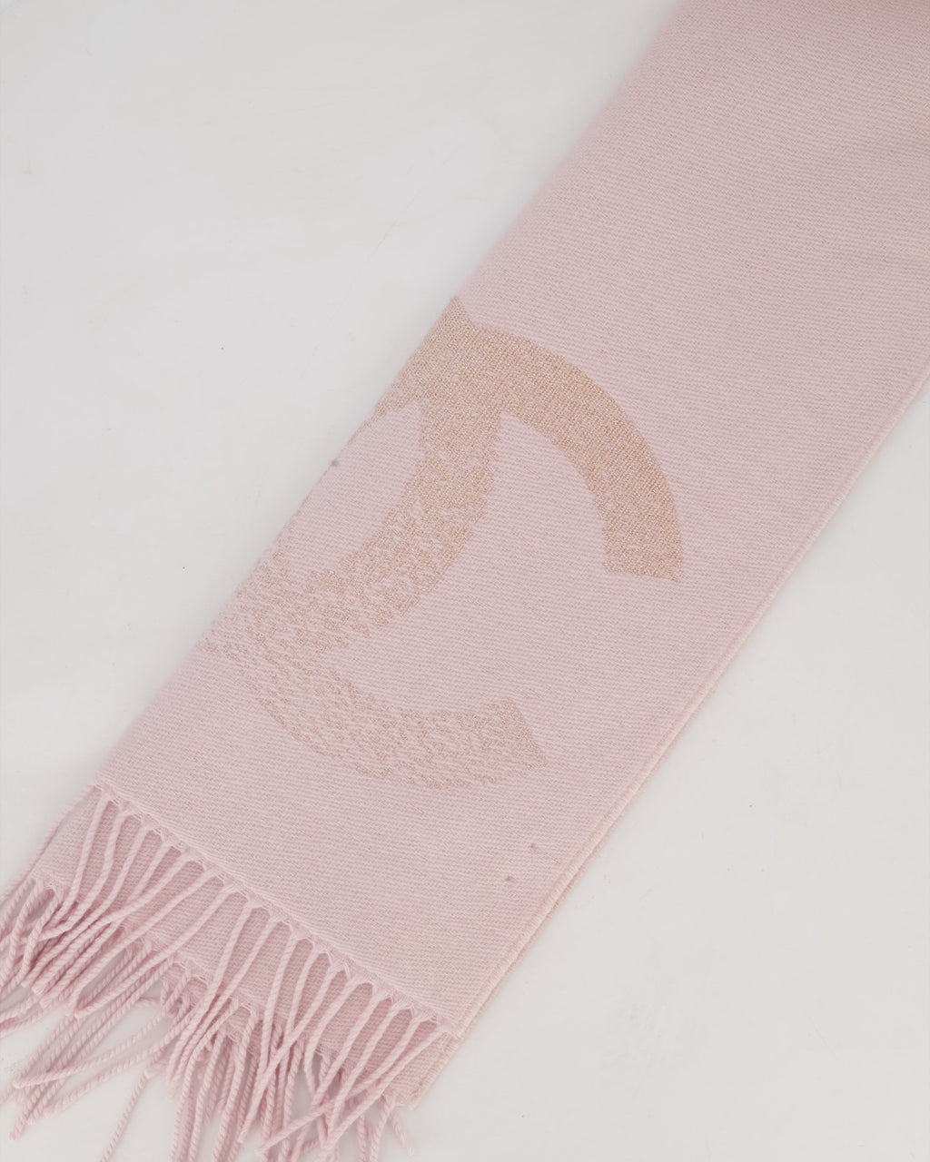 Chanel Baby Pink Fringe Scarf with Glitter CC Logo