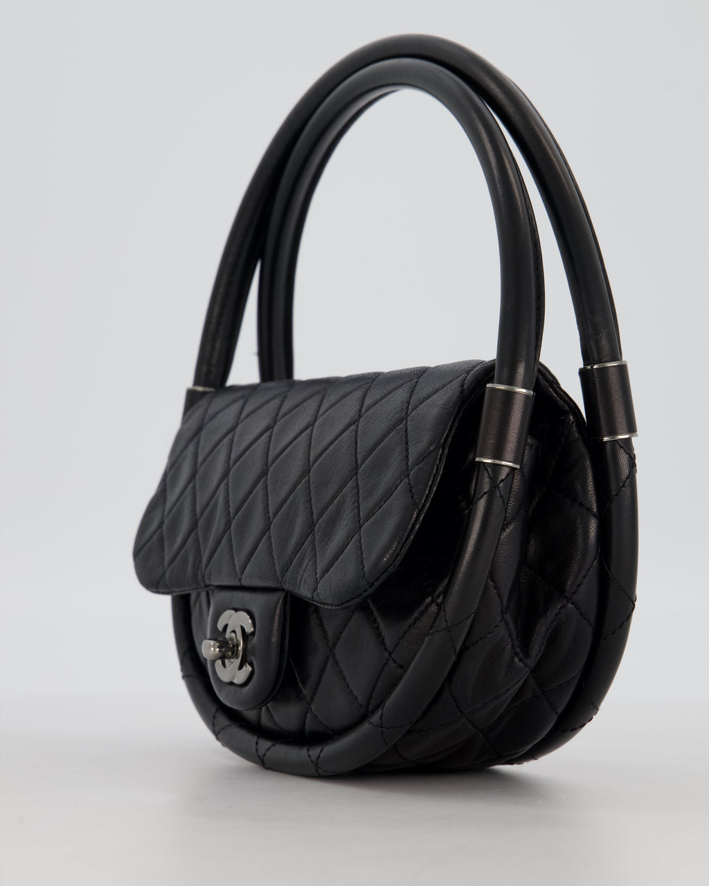 Chanel Black Hula Hoop Bag in Lambskin with Silver Hardware