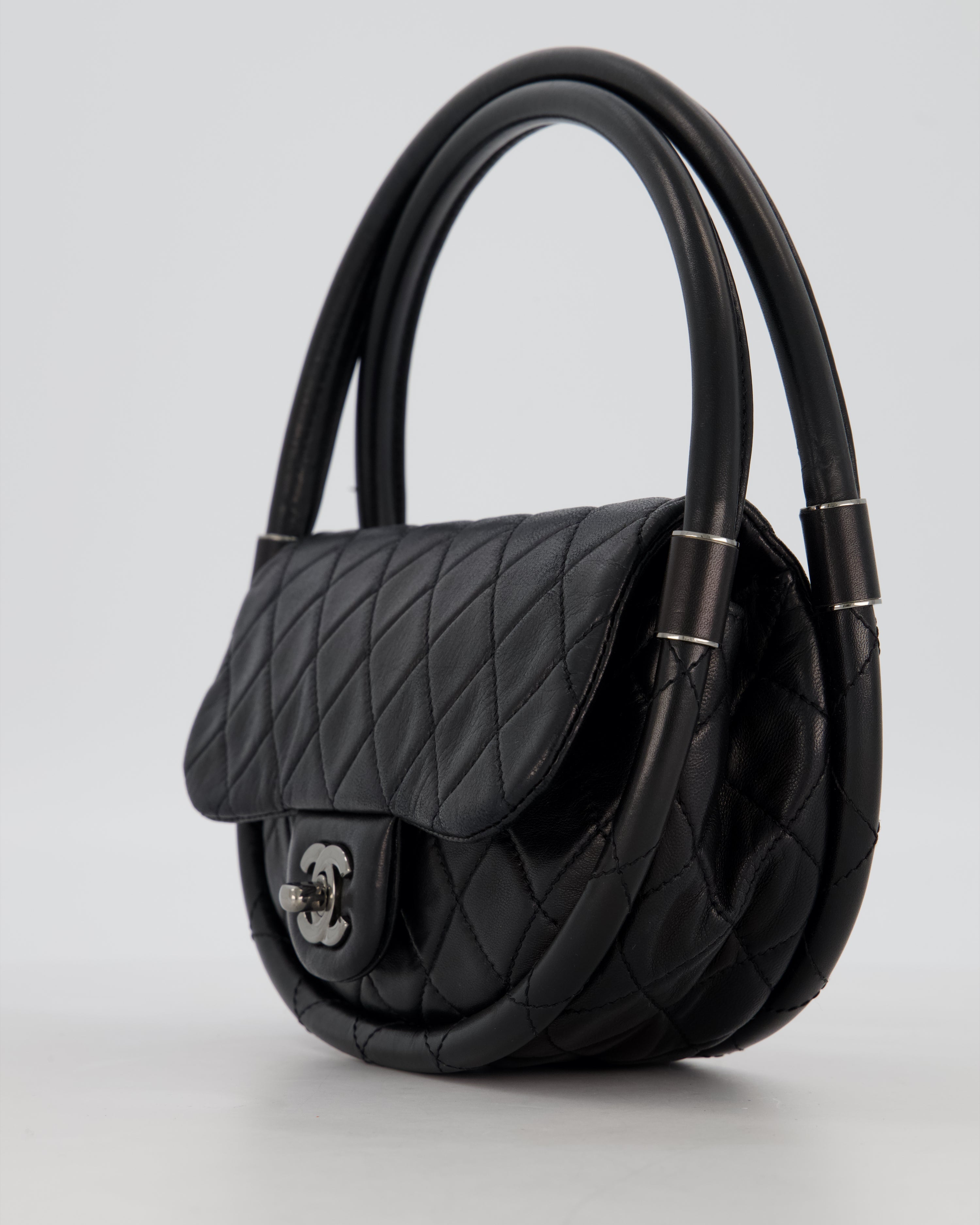 Chanel Black Hula Hoop Bag in Lambskin with Silver Hardware