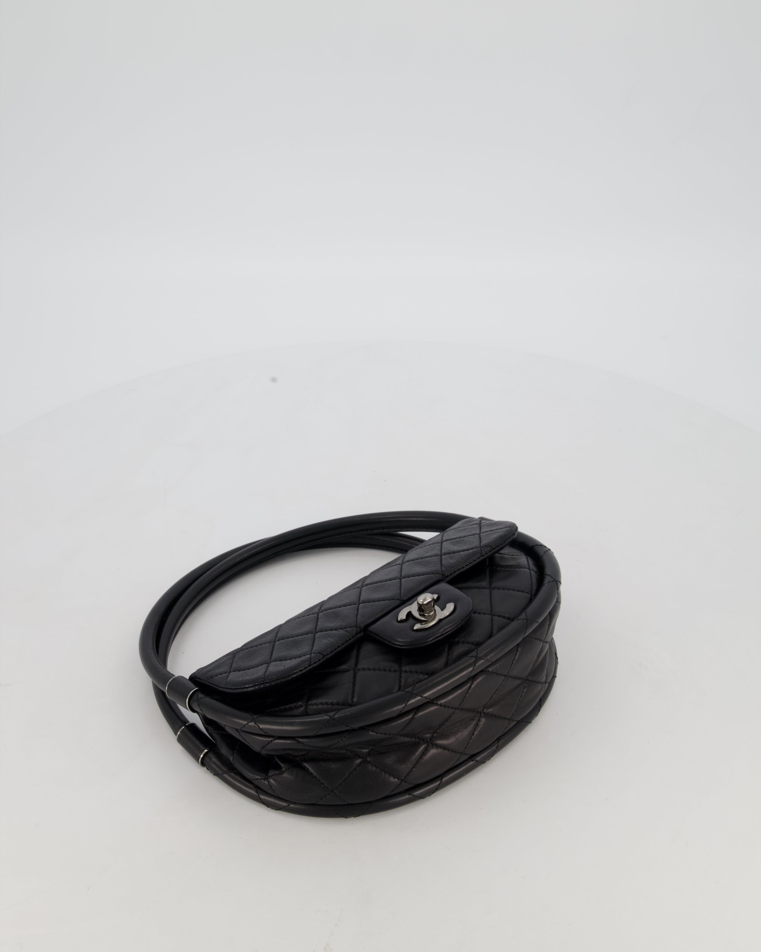Chanel Black Hula Hoop Bag in Lambskin with Silver Hardware