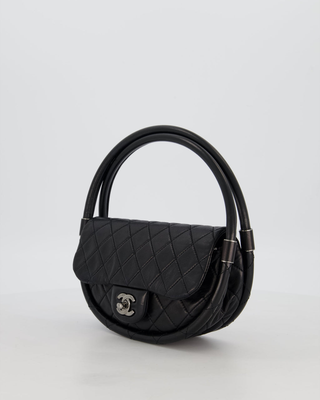 Chanel Black Hula Hoop Bag in Lambskin with Silver Hardware
