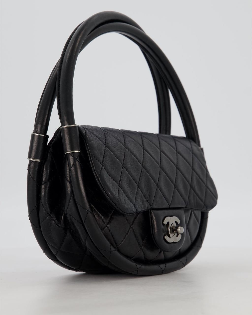 Chanel Black Hula Hoop Bag in Lambskin with Silver Hardware