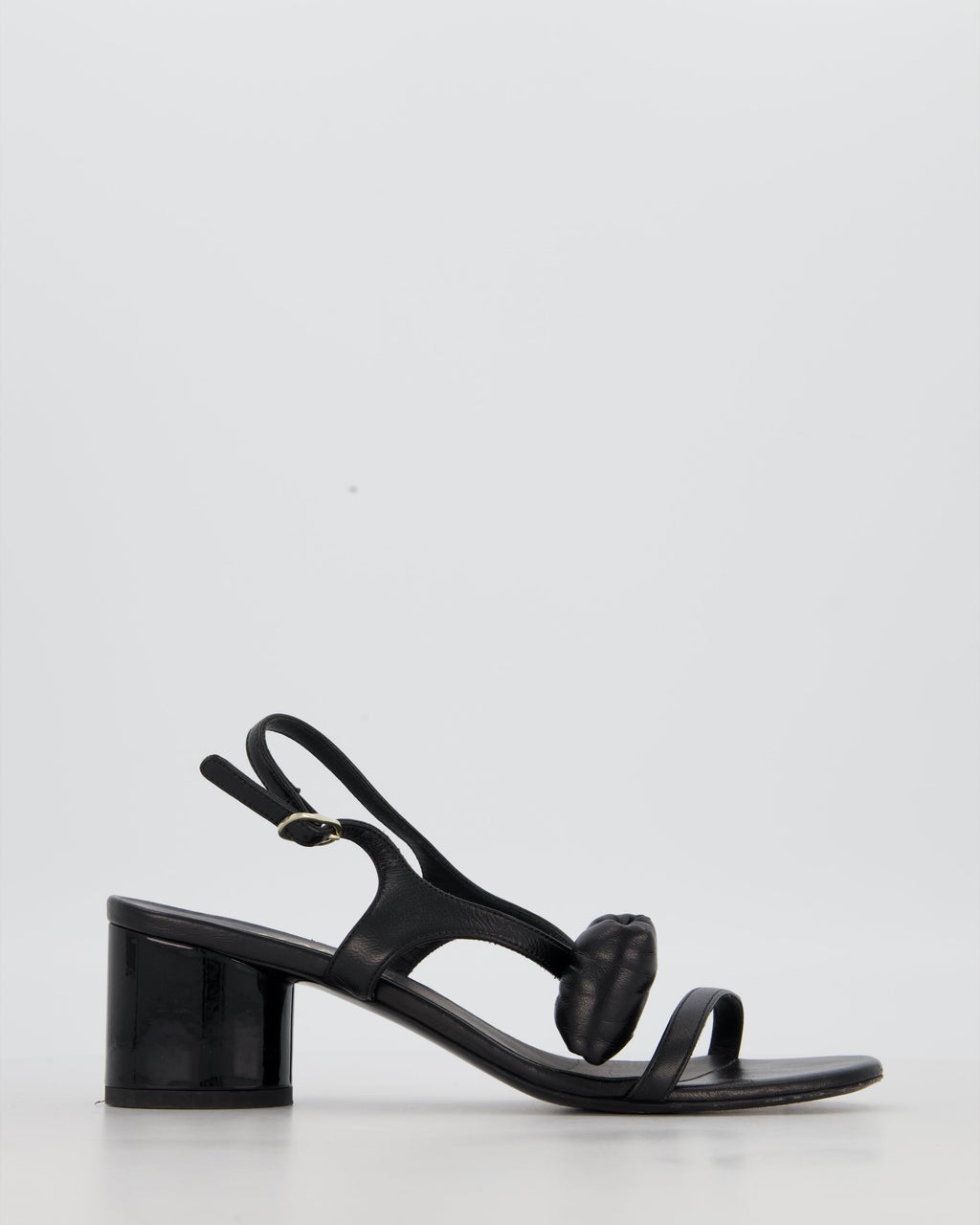 Chanel 25P Black Leather Bow Heeled Sandals Size EU 38