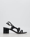 Chanel 25P Black Leather Bow Heeled Sandals Size EU 38