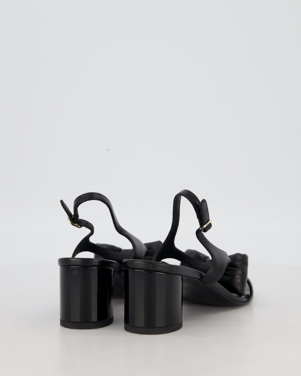 Chanel 25P Black Leather Bow Heeled Sandals Size EU 38