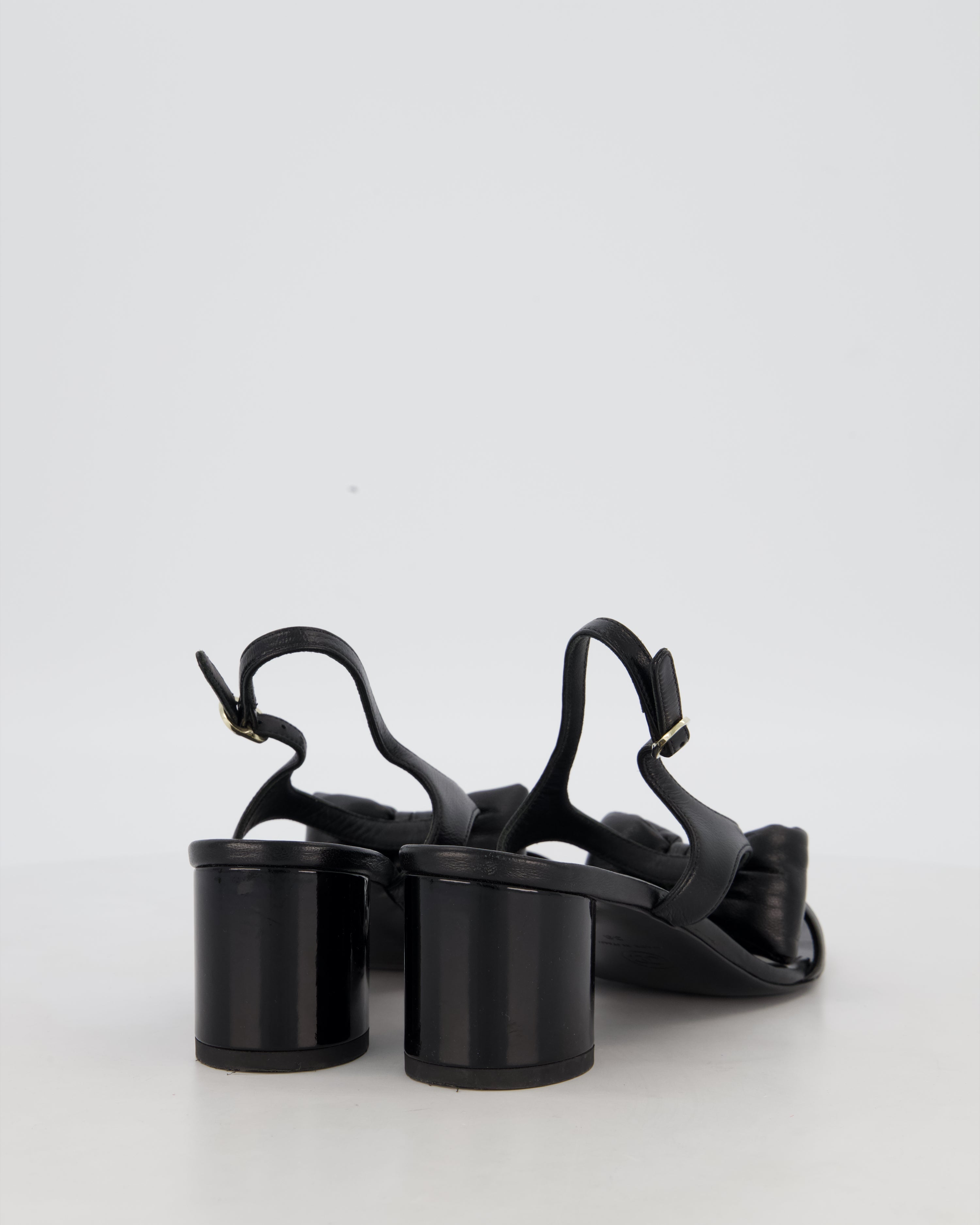 Chanel 25P Black Leather Bow Heeled Sandals Size EU 38
