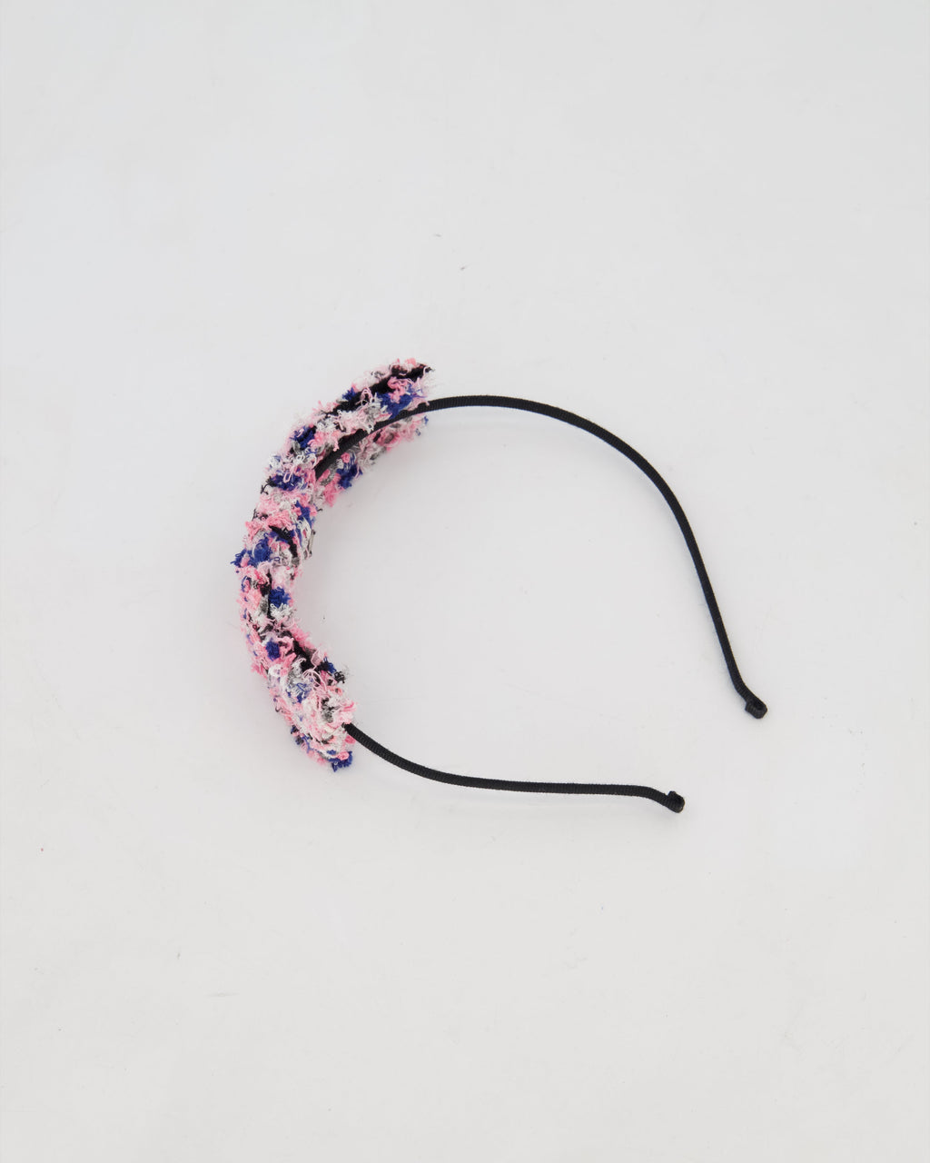 Chanel Multi Colour Tweed Headband with Black Metal Logo