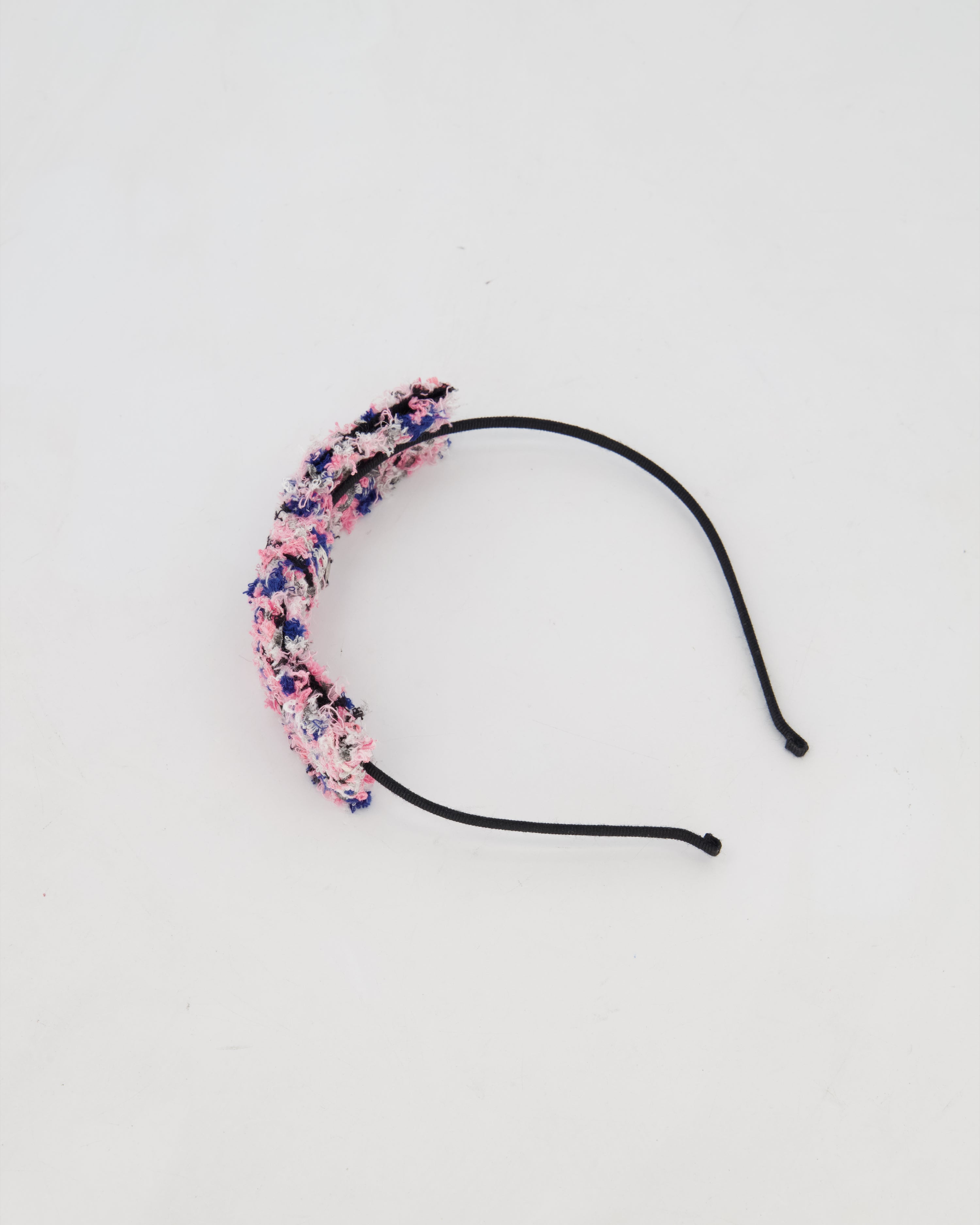 Chanel Multi Colour Tweed Headband with Black Metal Logo
