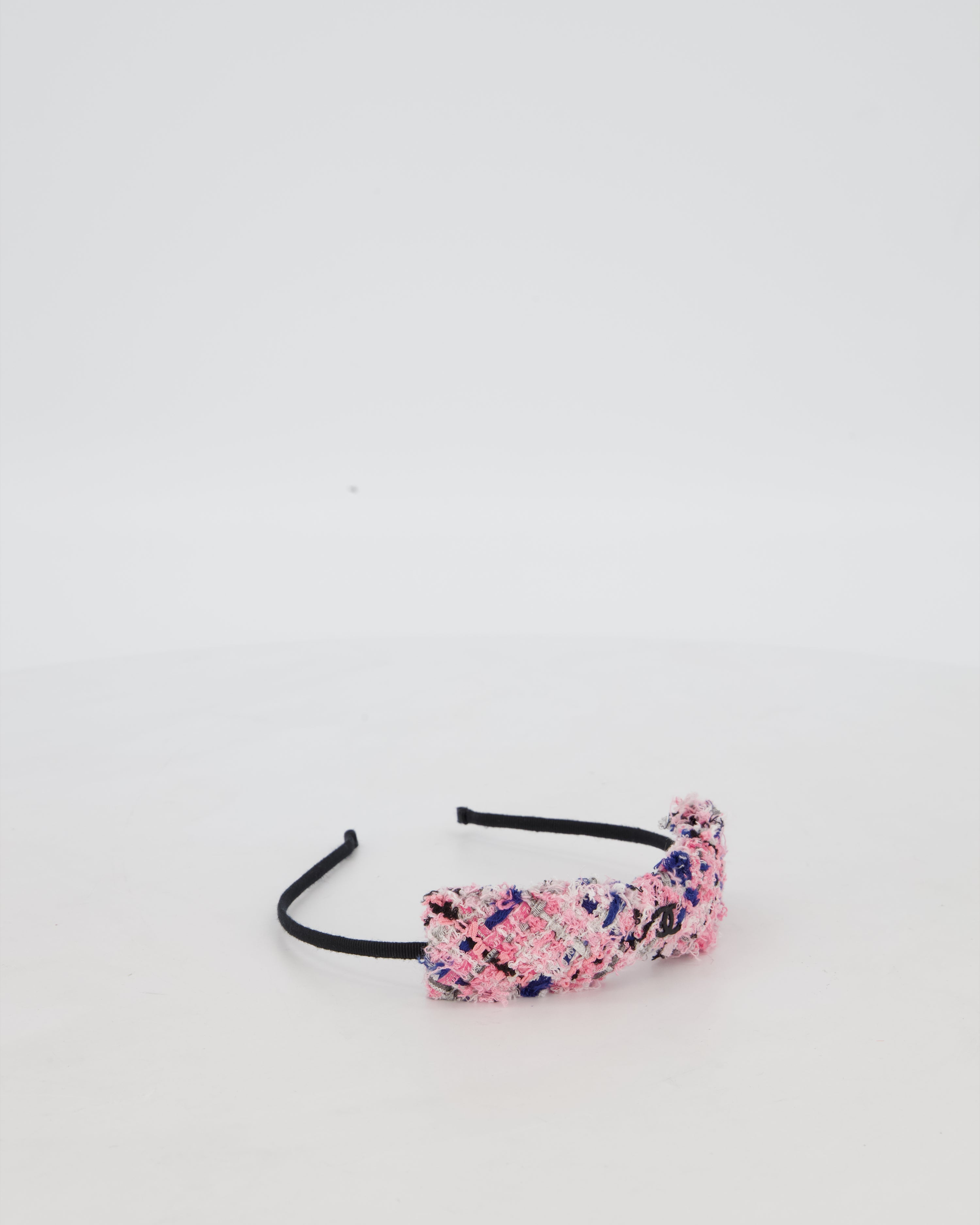 Chanel Multi Colour Tweed Headband with Black Metal Logo
