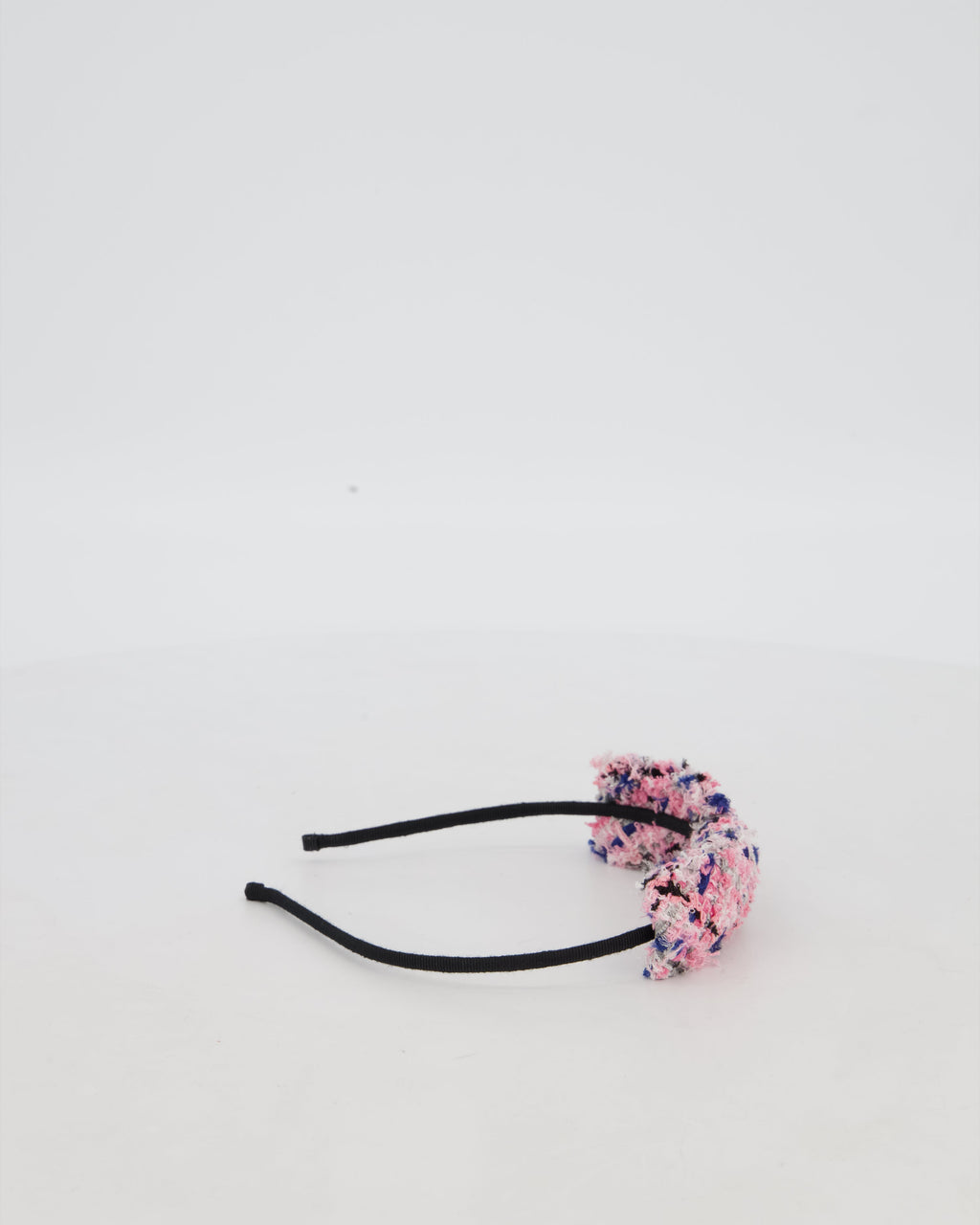 Chanel Multi Colour Tweed Headband with Black Metal Logo