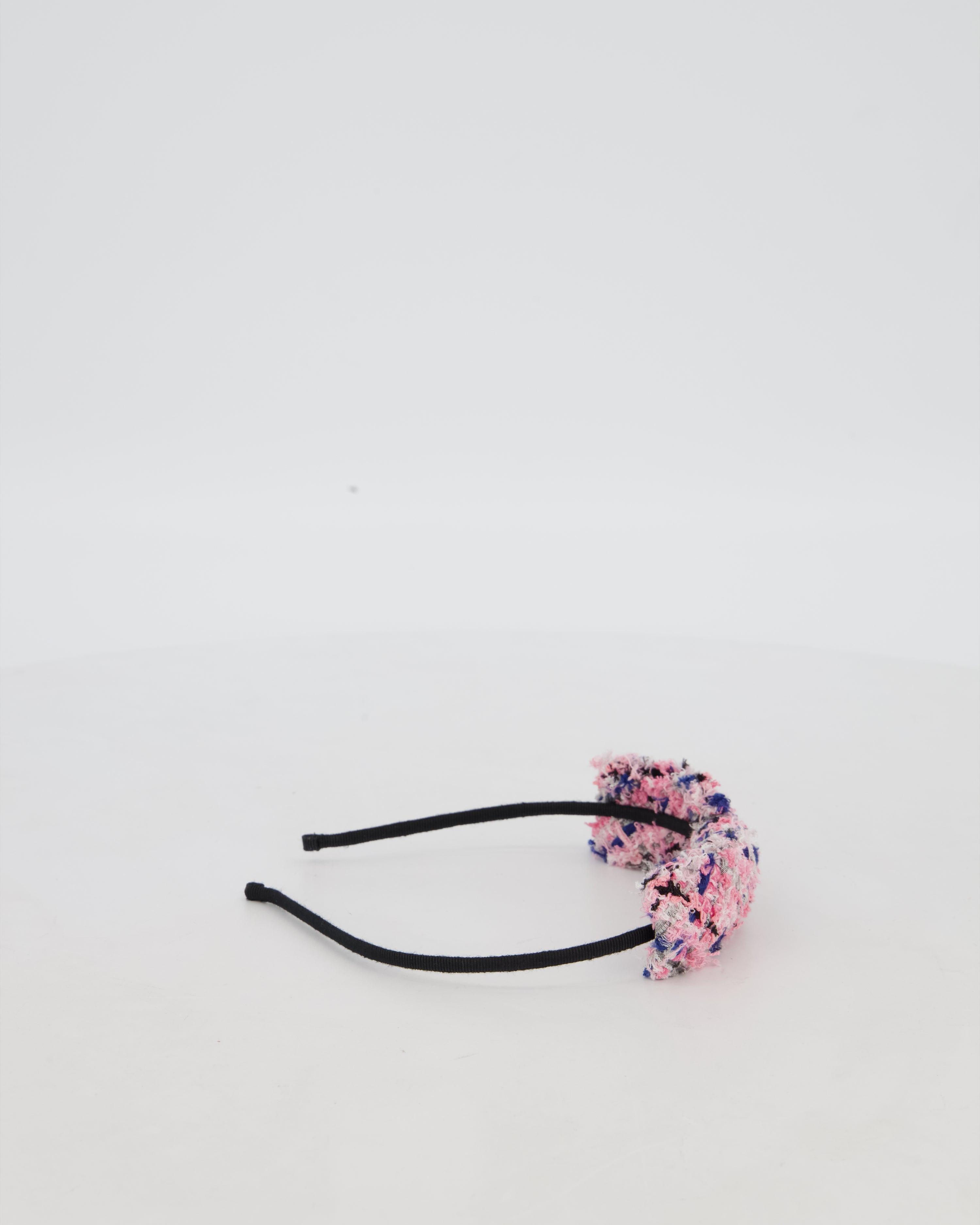 Chanel Multi Colour Tweed Headband with Black Metal Logo