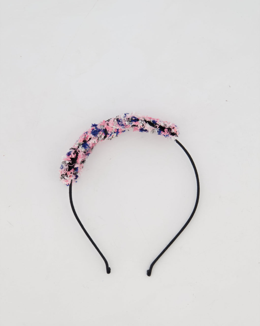 Chanel Multi Colour Tweed Headband with Black Metal Logo