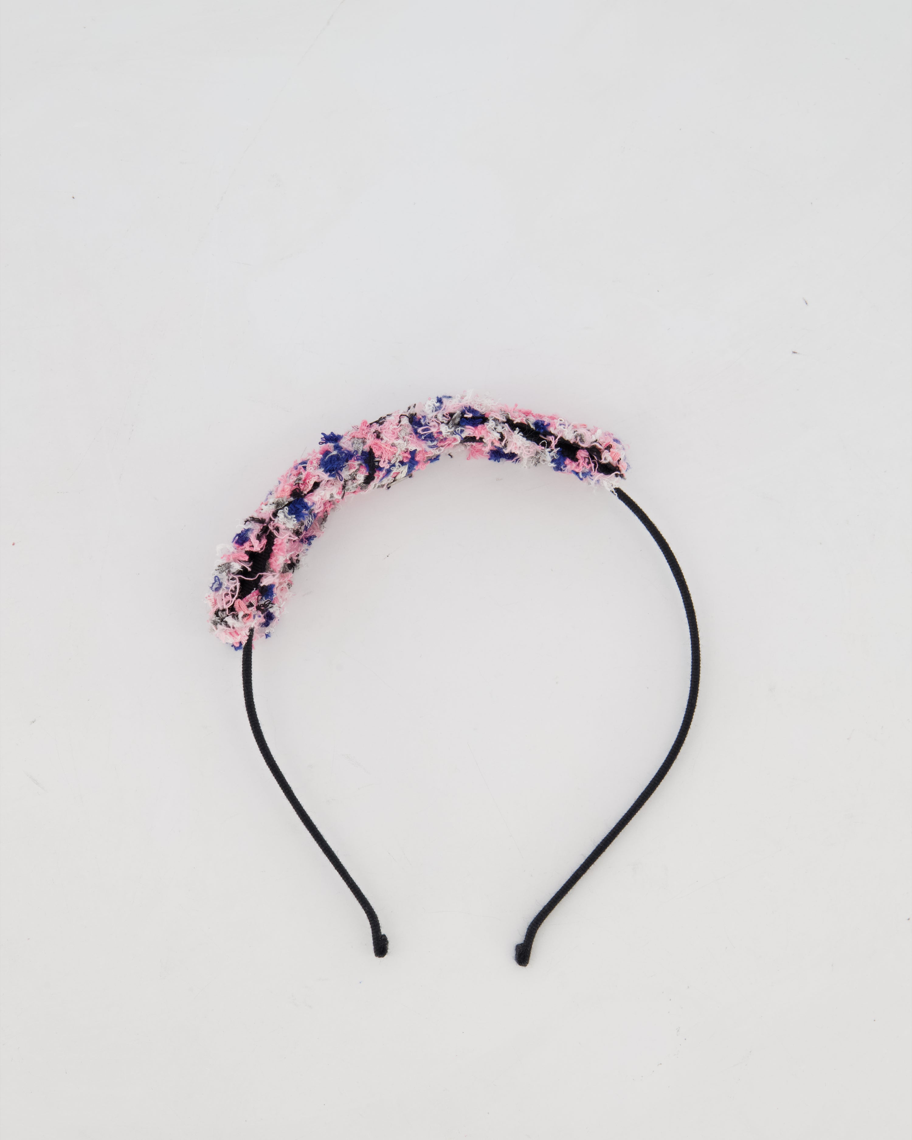 Chanel Multi Colour Tweed Headband with Black Metal Logo