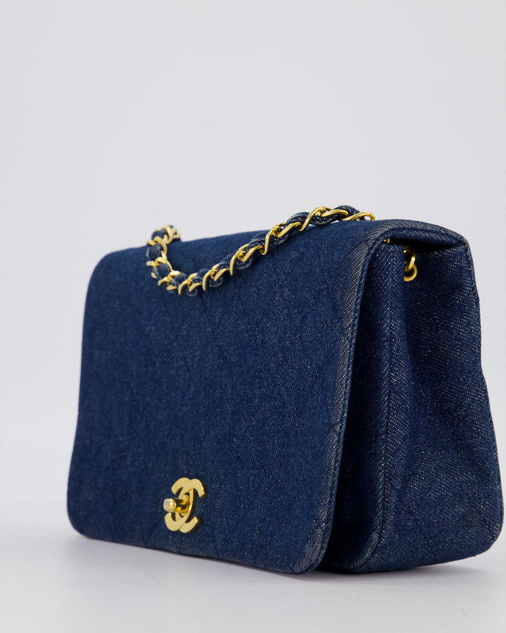 Chanel Vintage Single Chain Flap Bag in Quilted Denim with 24K Gold Hardware