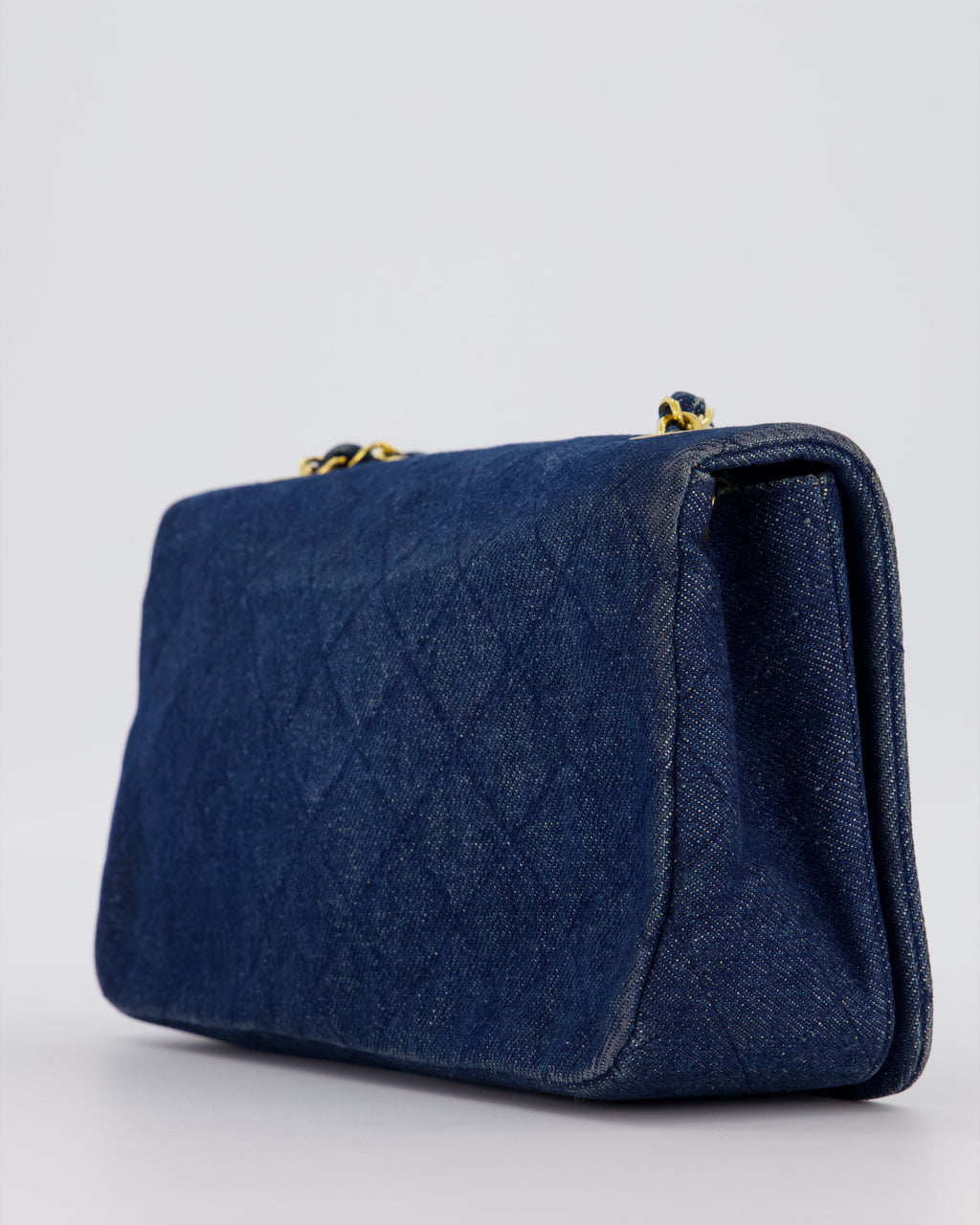 Chanel Vintage Single Chain Flap Bag in Quilted Denim with 24K Gold Hardware