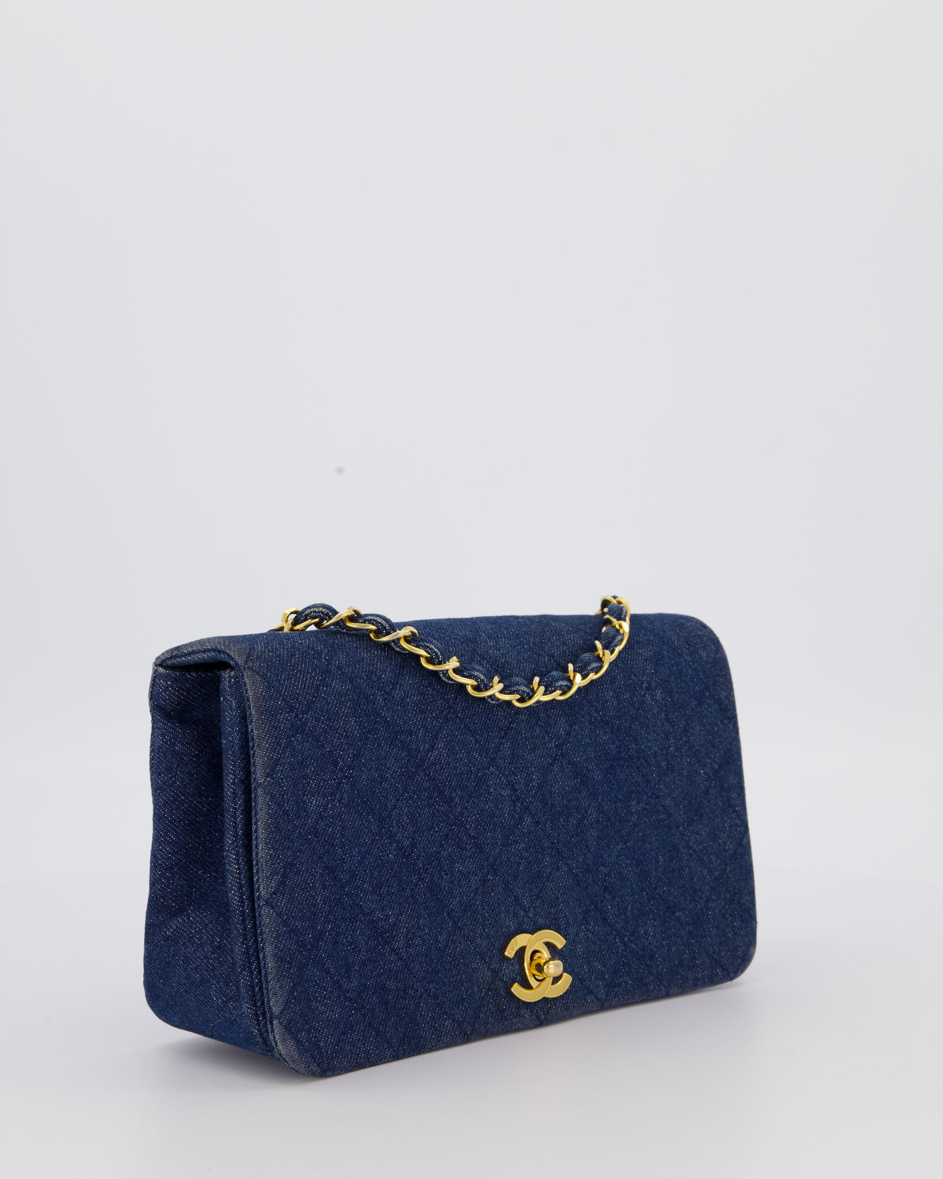 Chanel Vintage Single Chain Flap Bag in Quilted Denim with 24K Gold Hardware